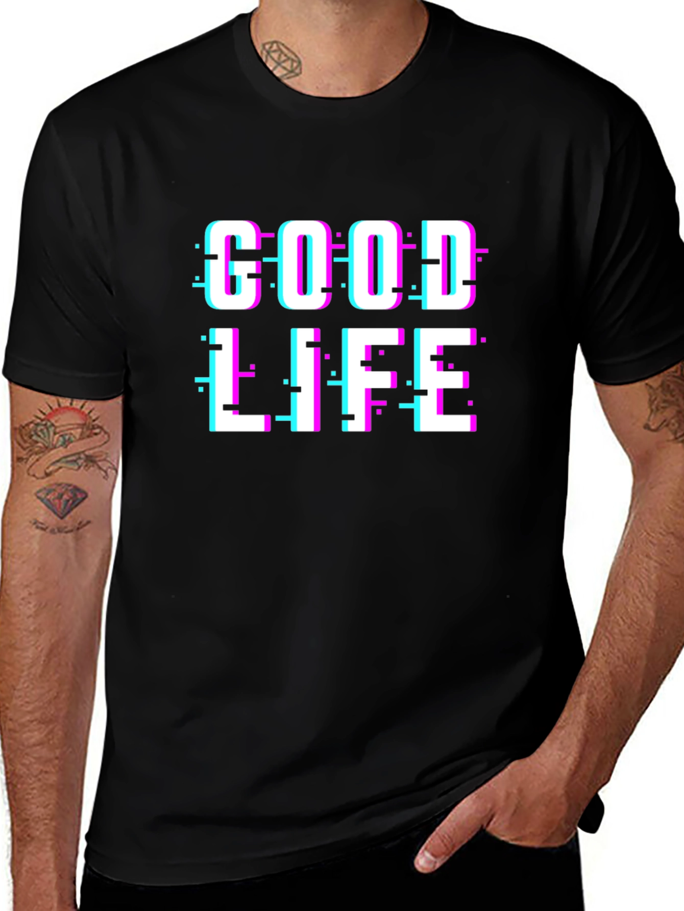 Good Life Graphic Tee - Glitch Text Design