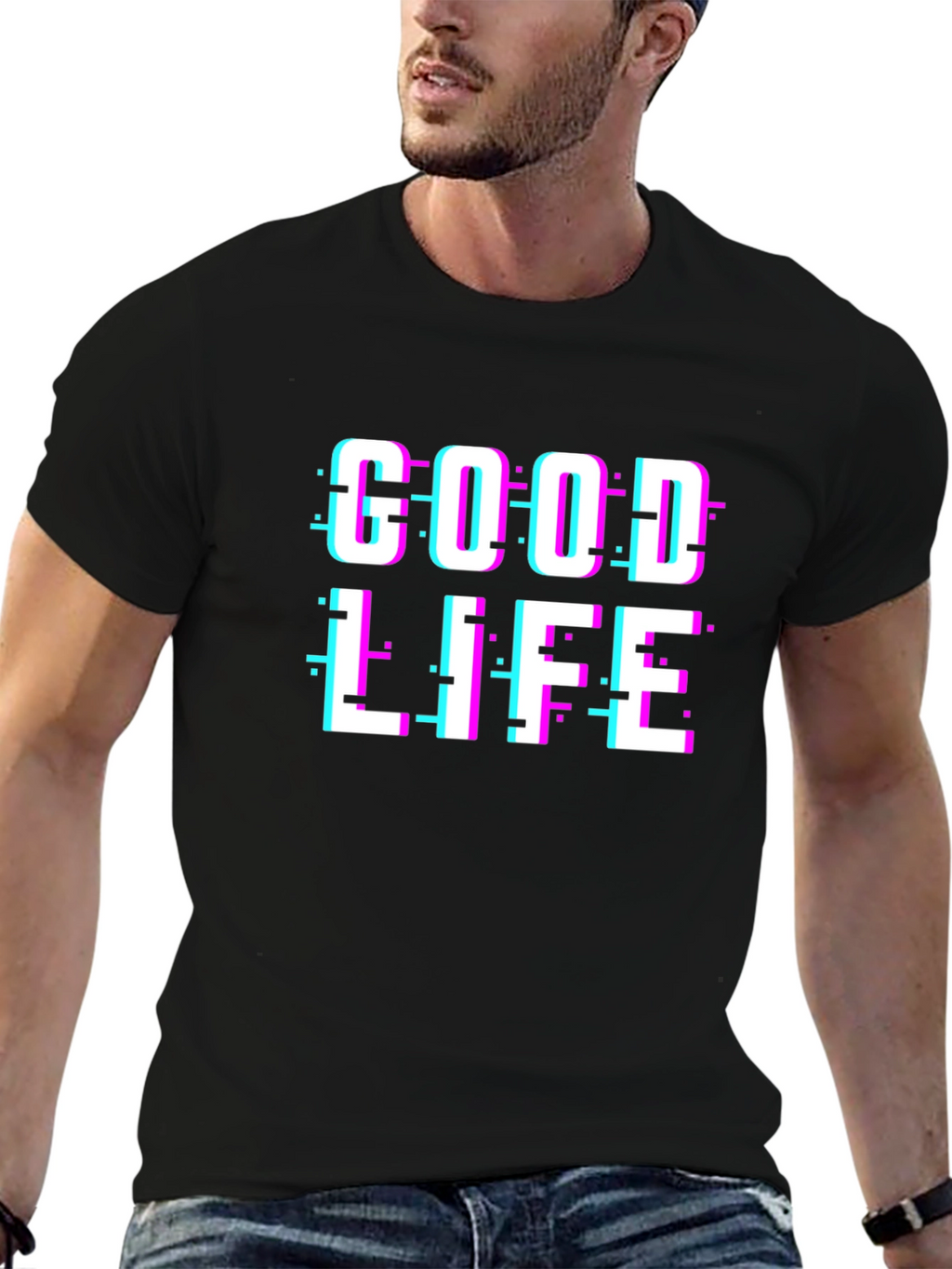 Good Life Graphic Tee - Glitch Text Design