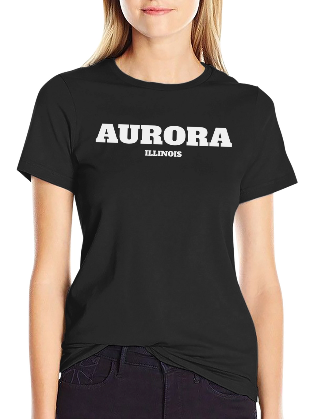 Aurora Illinois T-Shirt - Black Crew Neck Tee
