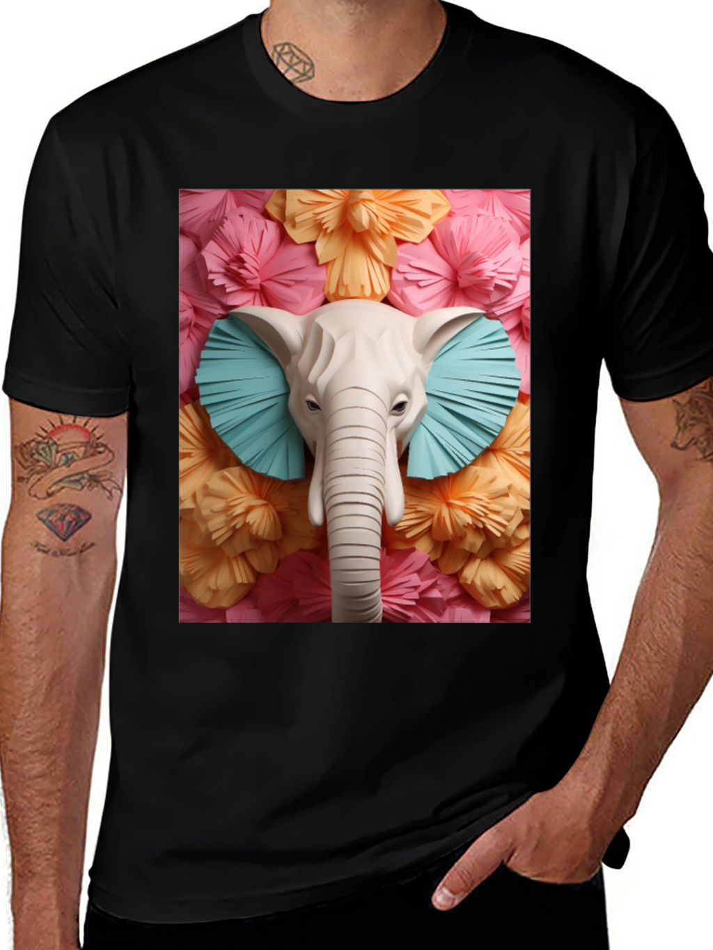 Elephant Floral Tee - Unique Graphic Print T-Shirt
