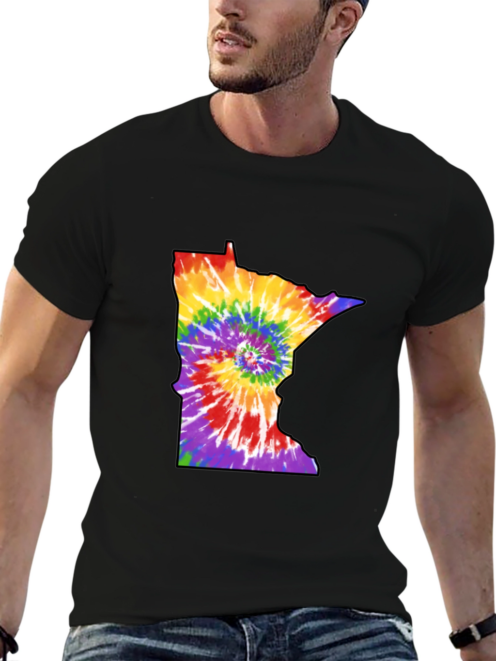 Minnesota Tie-Dye State Outline Graphic Tee - Black