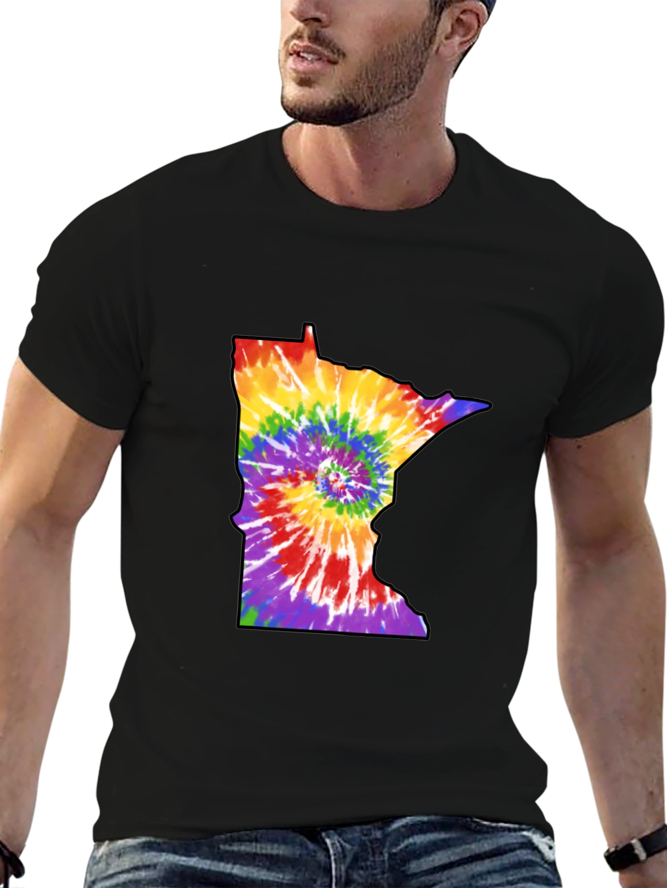 Minnesota Tie-Dye State Outline Graphic Tee - Black