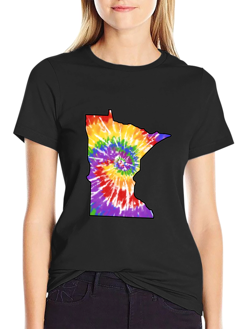 Minnesota Tie-Dye State Outline Graphic Tee - Black