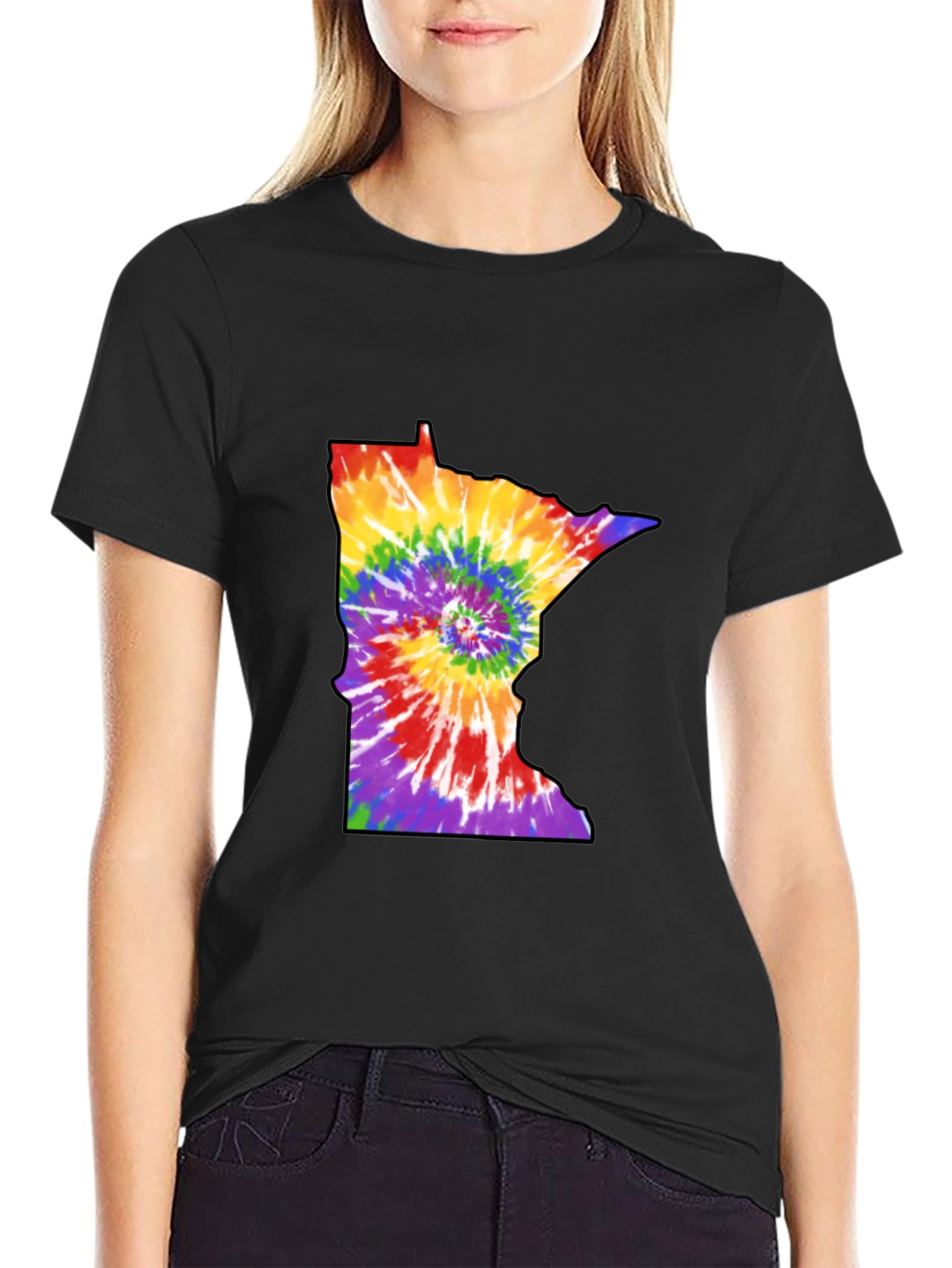Minnesota Tie-Dye State Outline Graphic Tee - Black