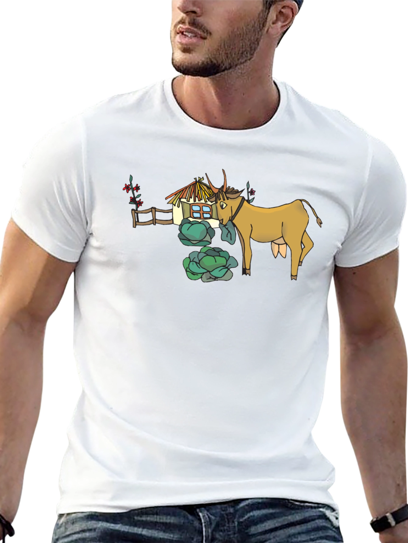 Quirky Cow & Farmhouse Graphic Tee - Black