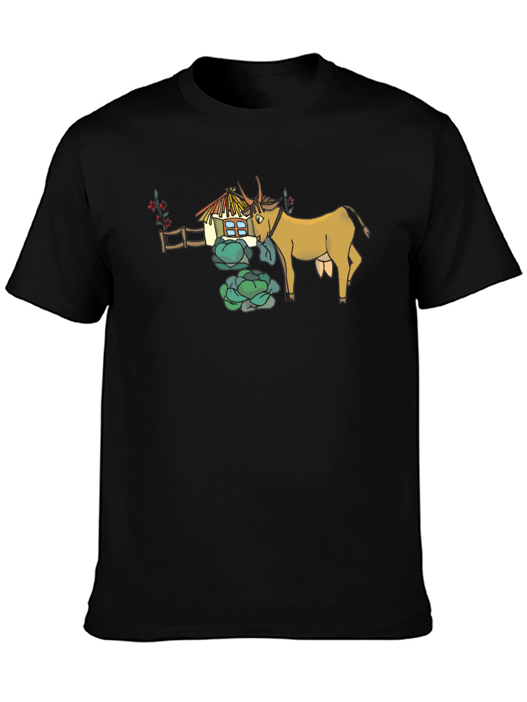 Quirky Cow & Farmhouse Graphic Tee - Black