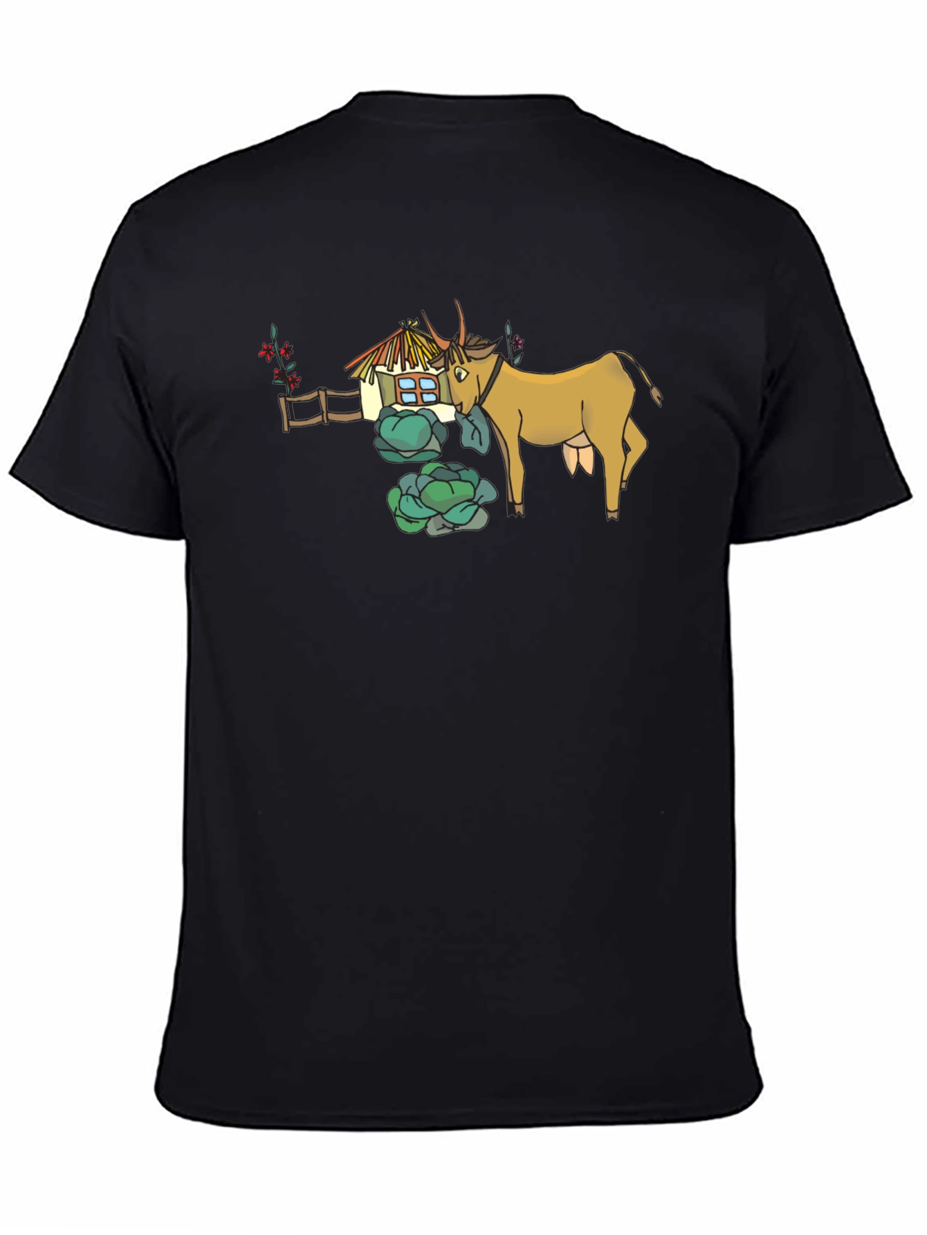 Quirky Cow & Farmhouse Graphic Tee - Black