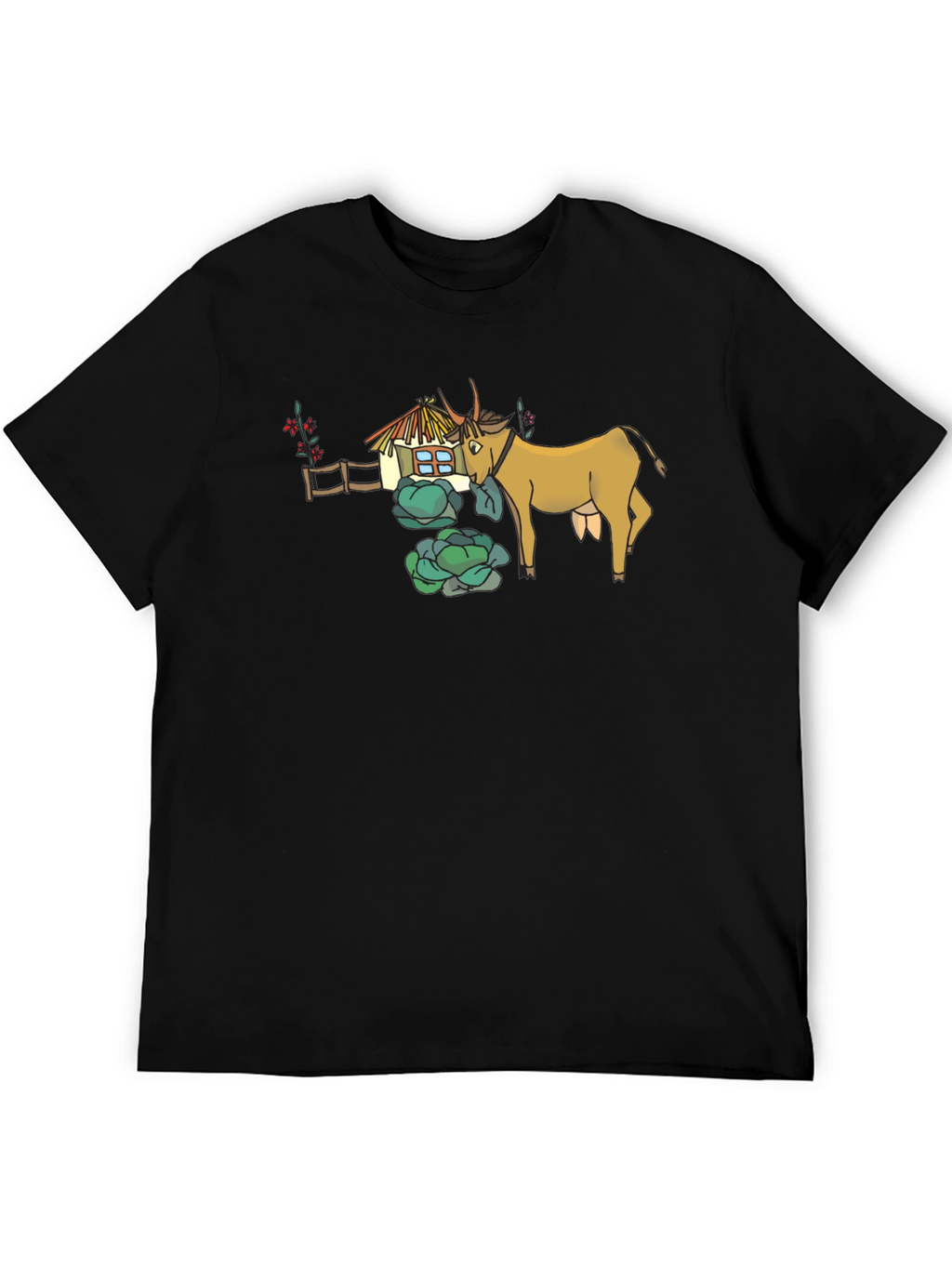 Quirky Cow & Farmhouse Graphic Tee - Black