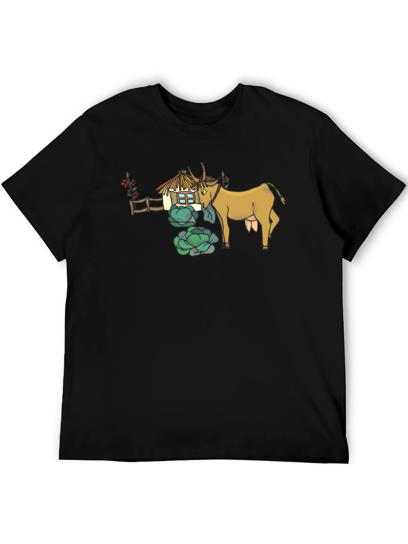 Quirky Cow & Farmhouse Graphic Tee - Black