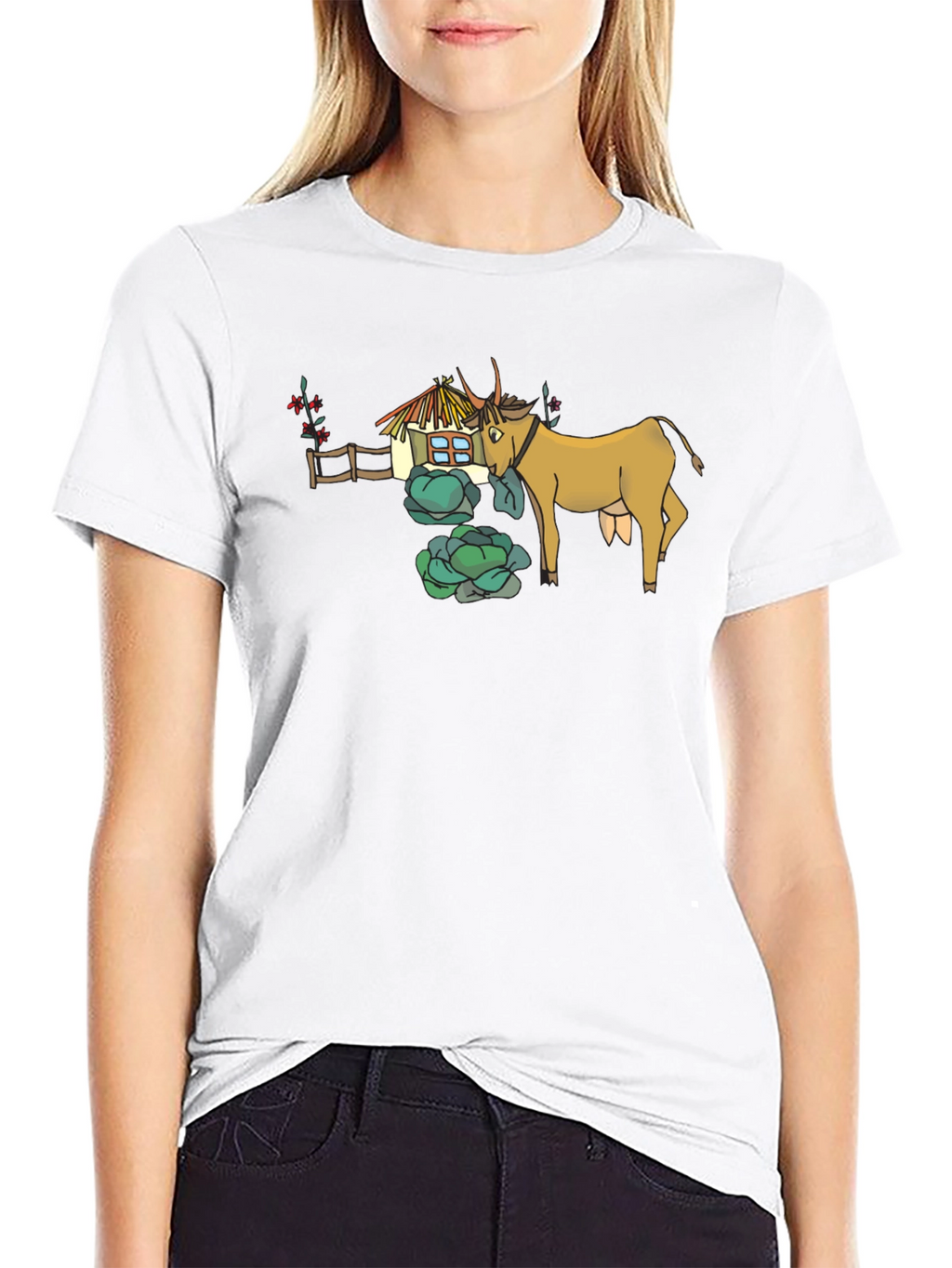 Quirky Cow & Farmhouse Graphic Tee - Black