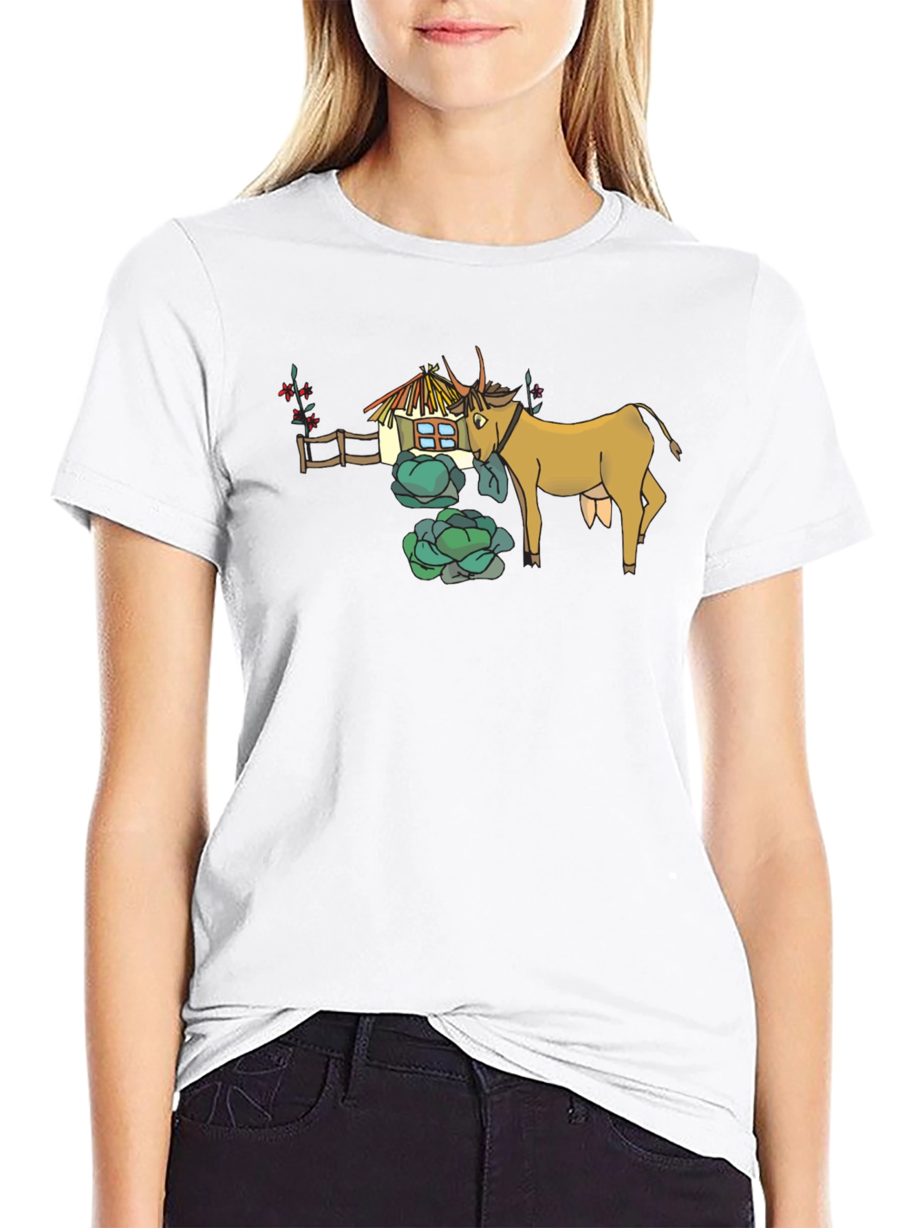 Quirky Cow & Farmhouse Graphic Tee - Black