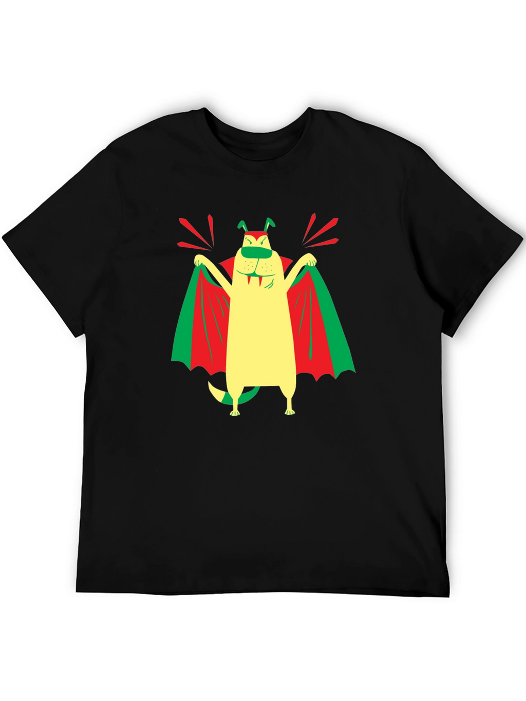 Funny Dog Vampire Graphic T-Shirt - Black