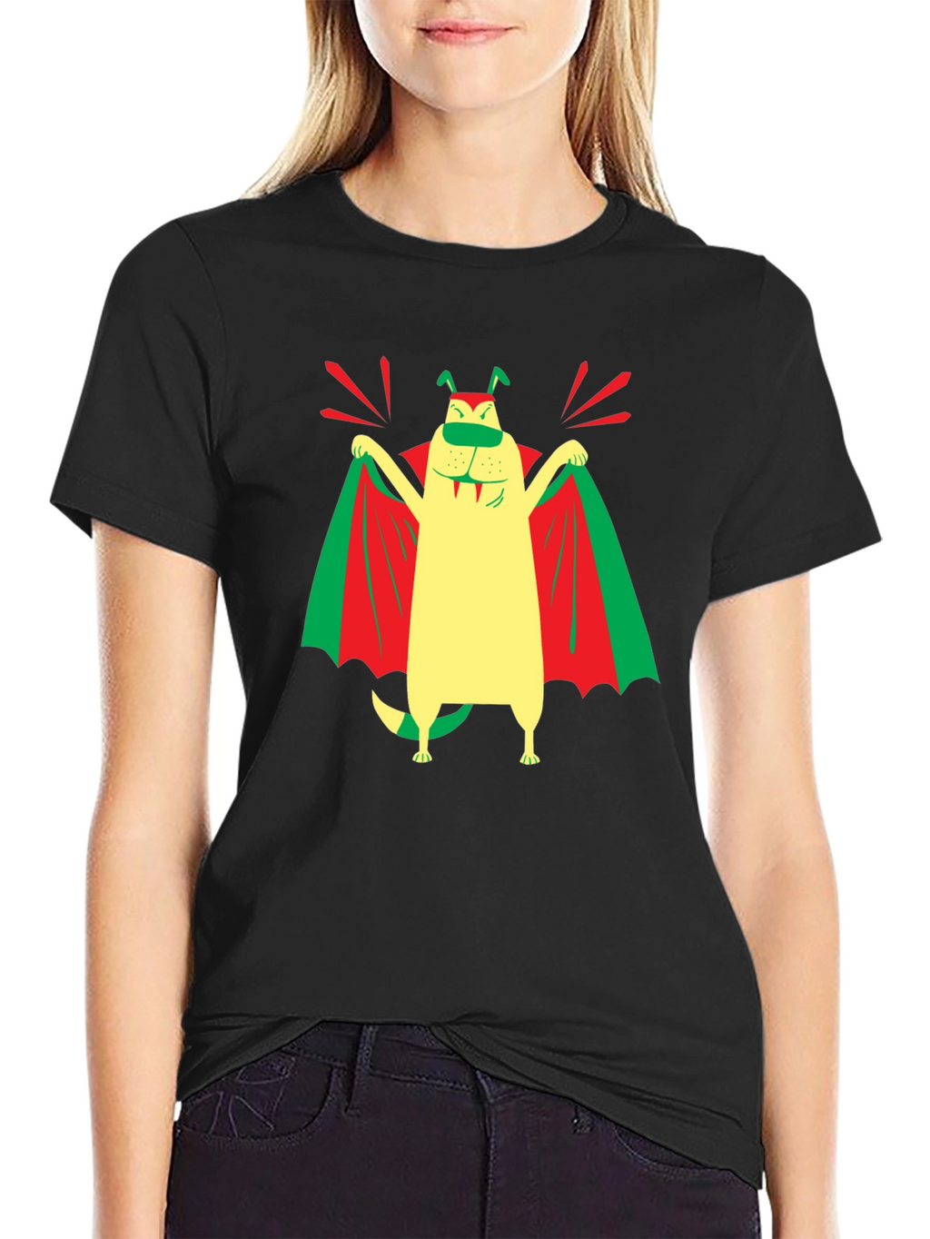 Funny Dog Vampire Graphic T-Shirt - Black