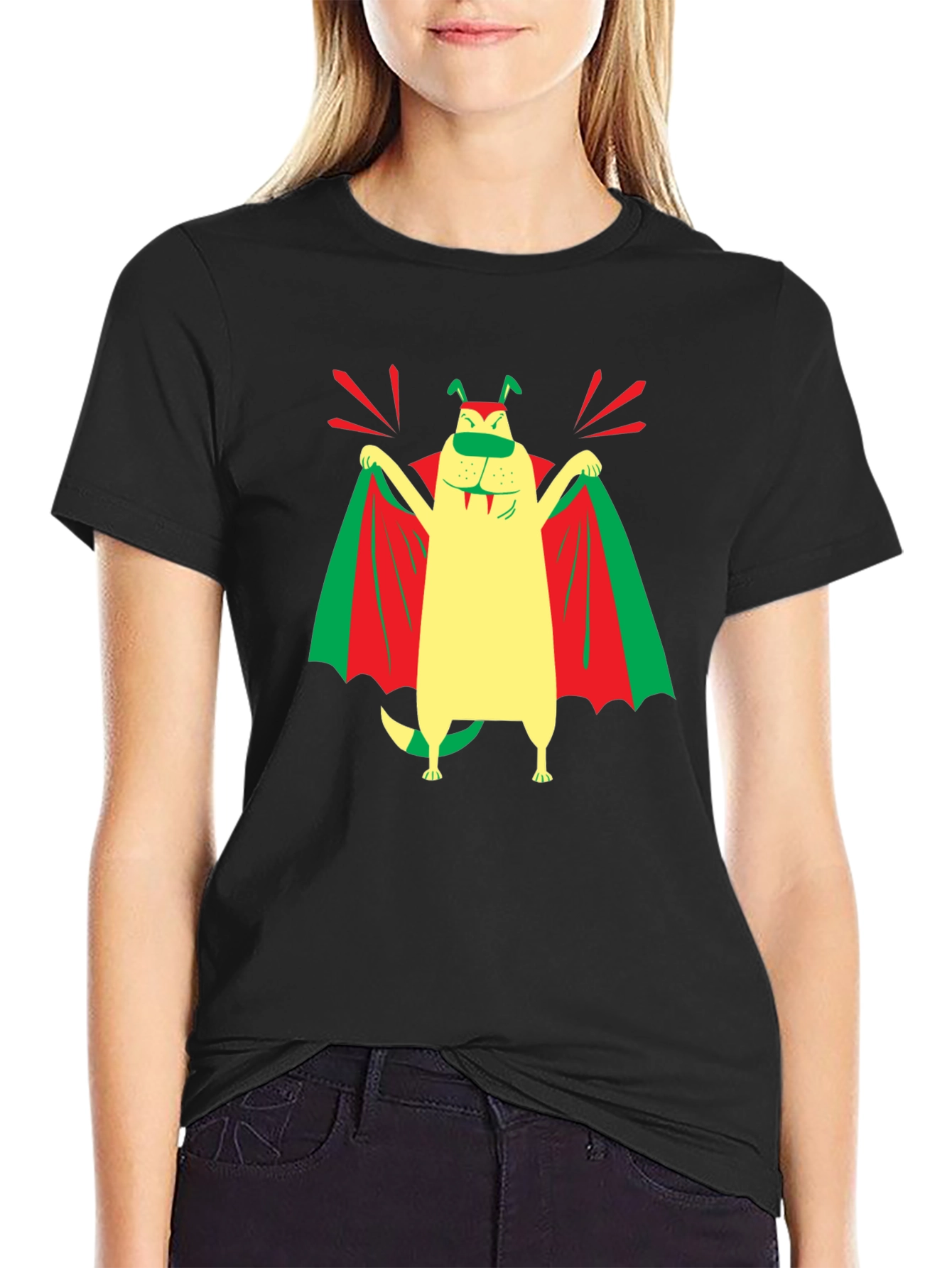 Funny Dog Vampire Graphic T-Shirt - Black