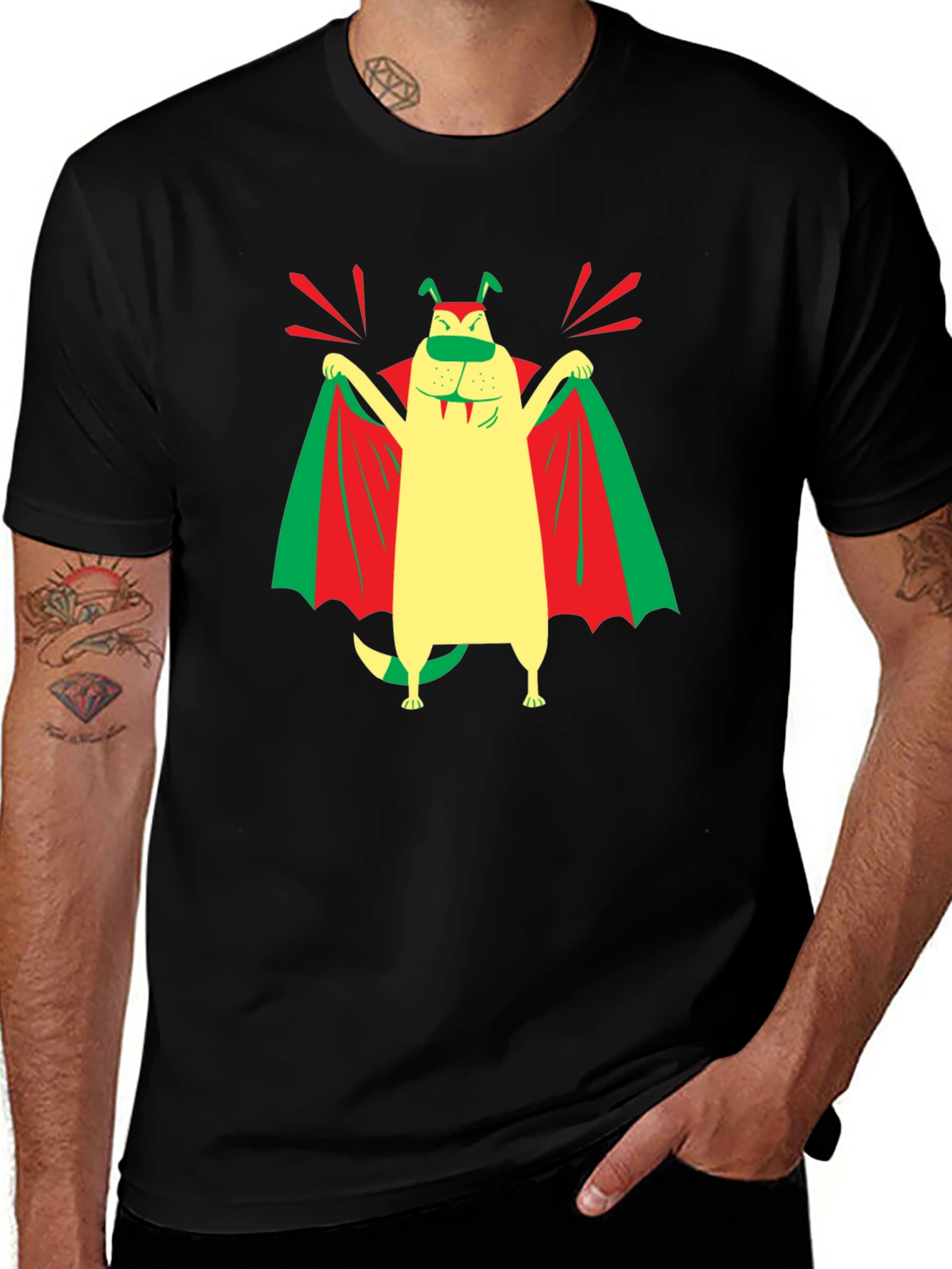 Funny Dog Vampire Graphic T-Shirt - Black