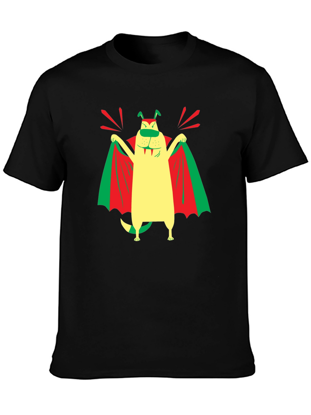 Funny Dog Vampire Graphic T-Shirt - Black
