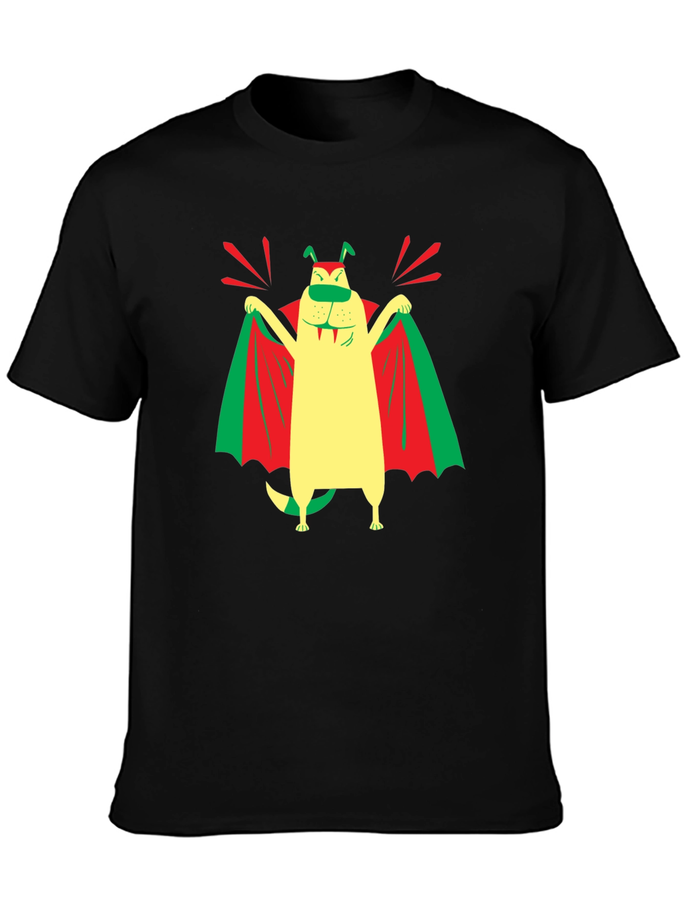 Funny Dog Vampire Graphic T-Shirt - Black