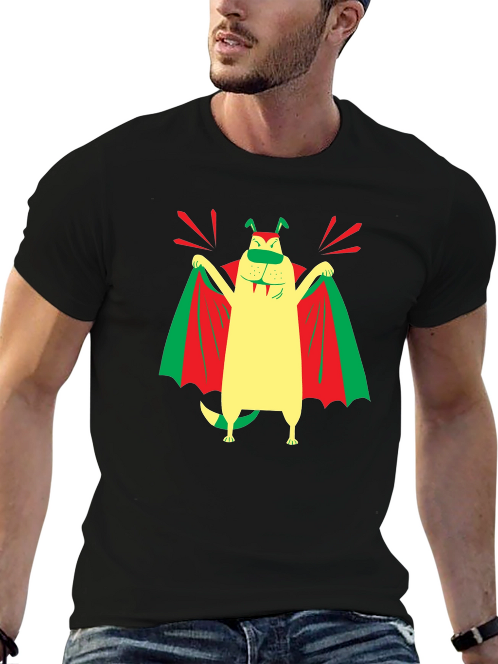 Funny Dog Vampire Graphic T-Shirt - Black