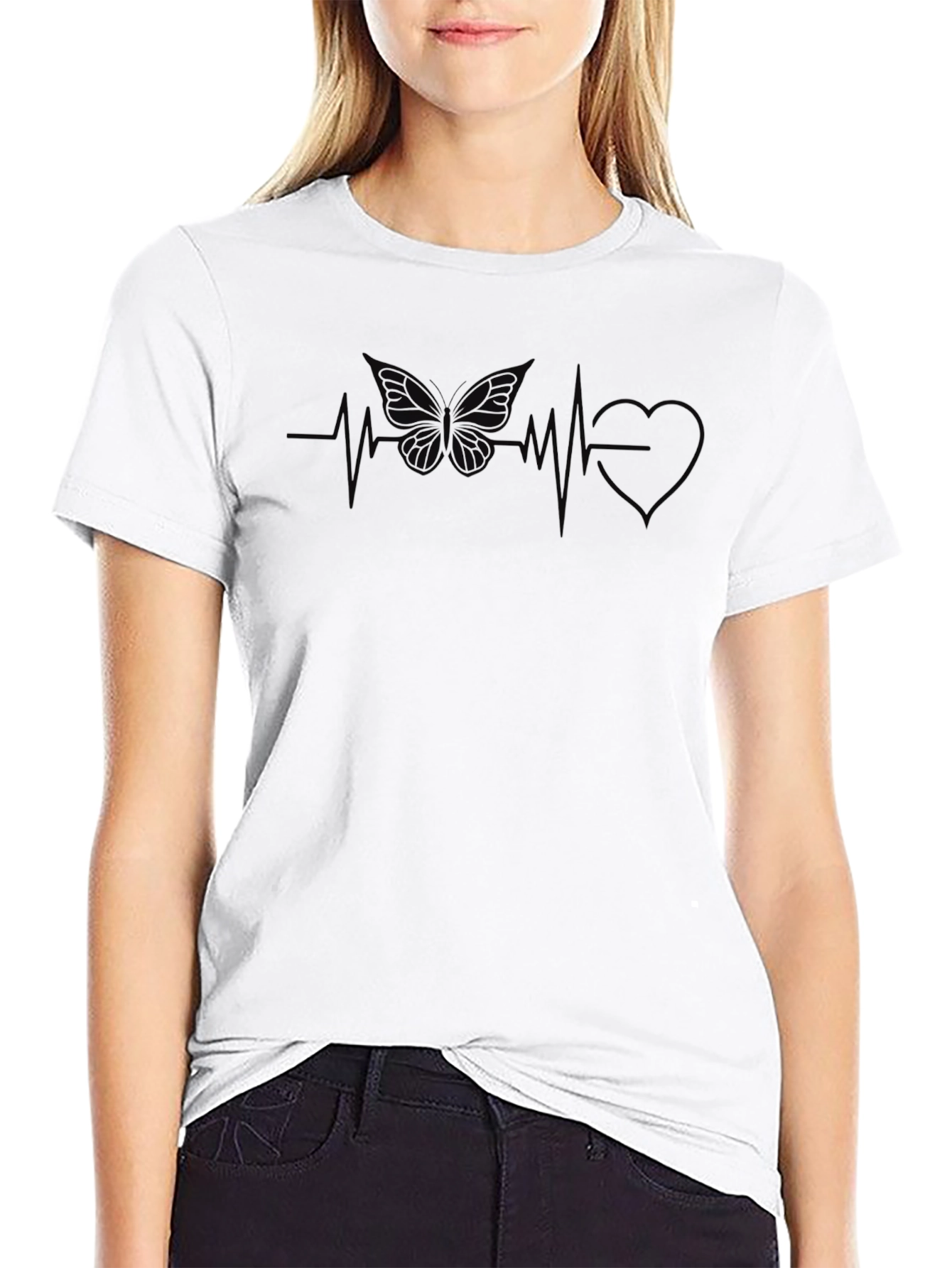 Butterfly Heartbeat Graphic Tee - Black