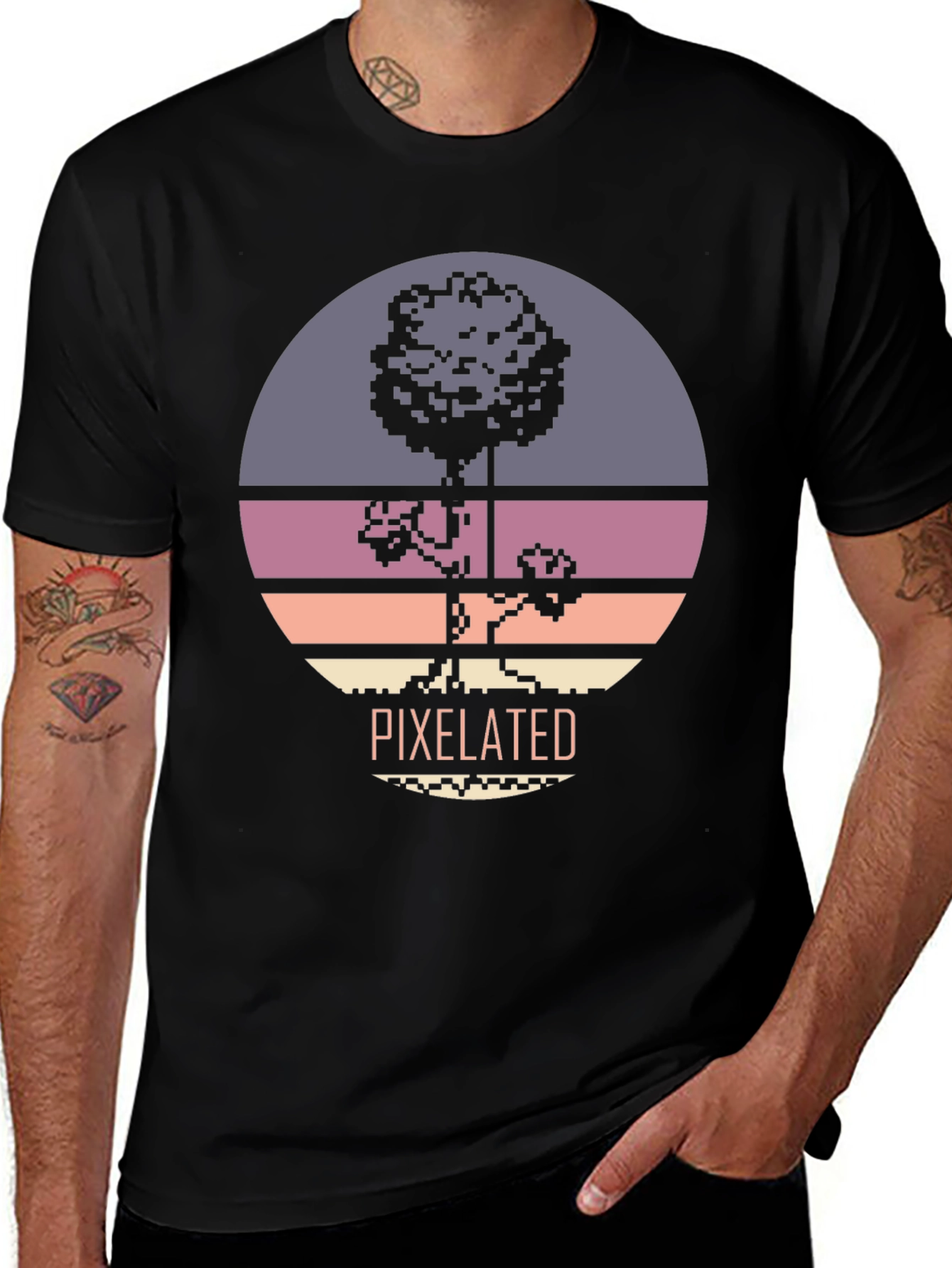 Pixelated Tree Graphic Tee - Retro Style