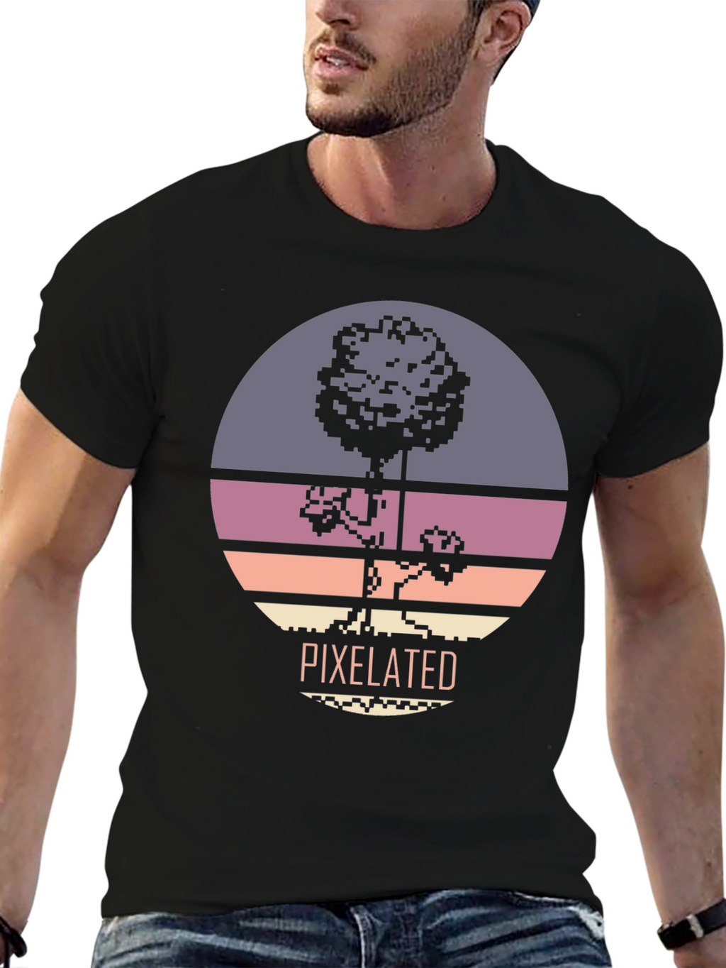 Pixelated Tree Graphic Tee - Retro Style