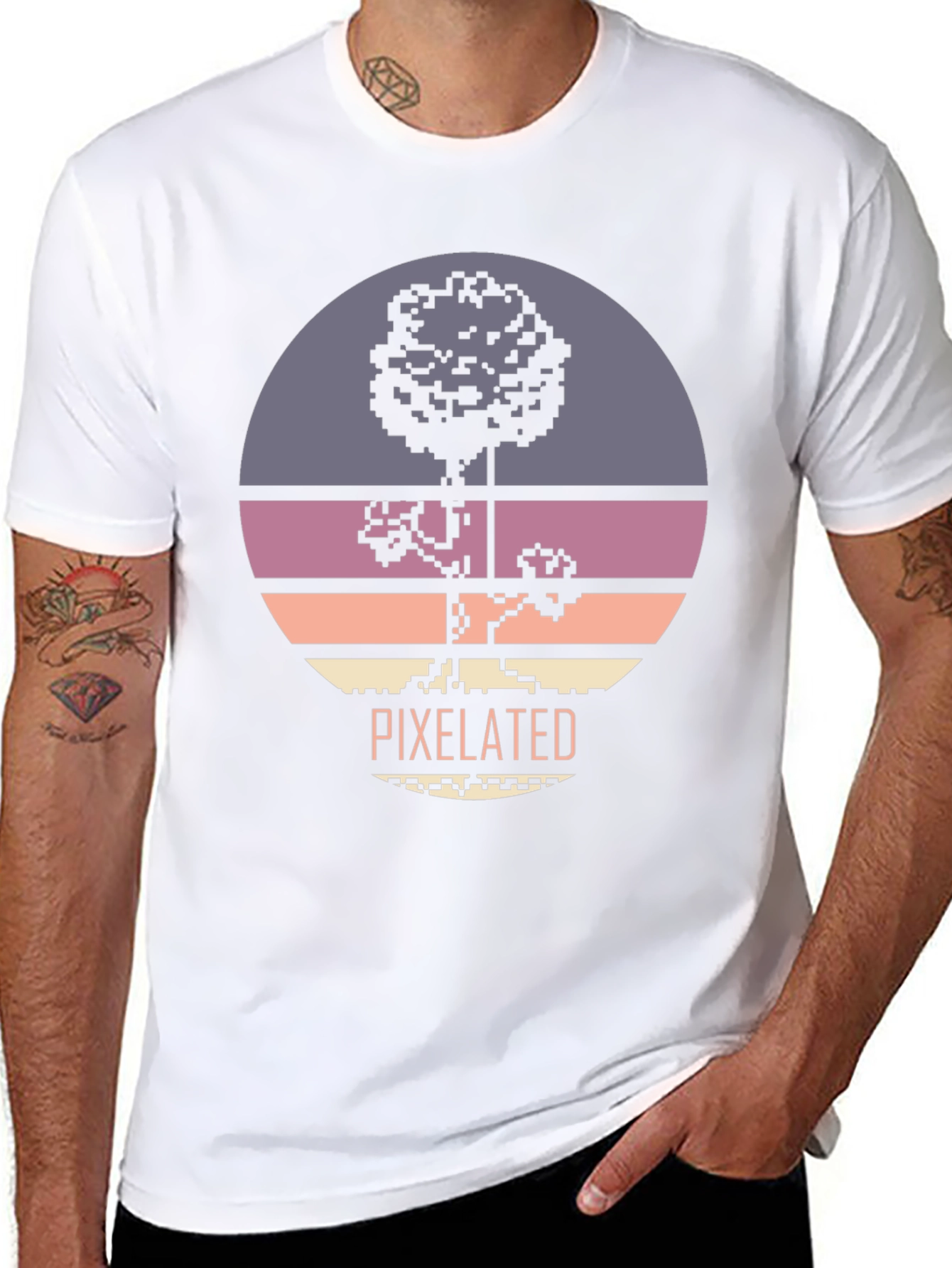 Pixelated Tree Graphic Tee - Retro Style