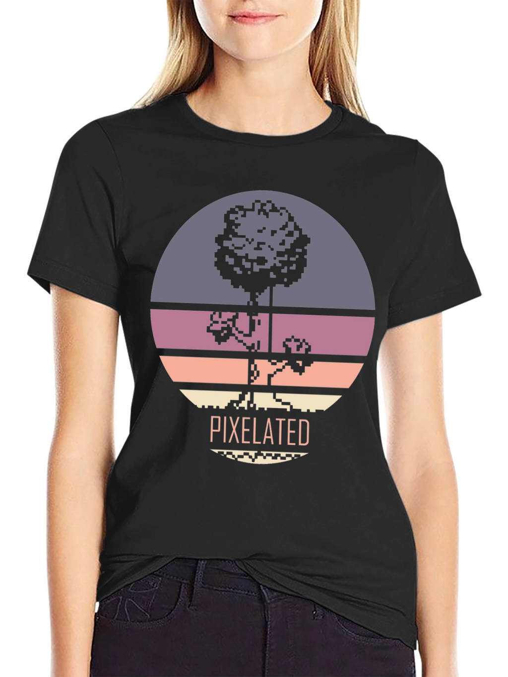 Pixelated Tree Graphic Tee - Retro Style