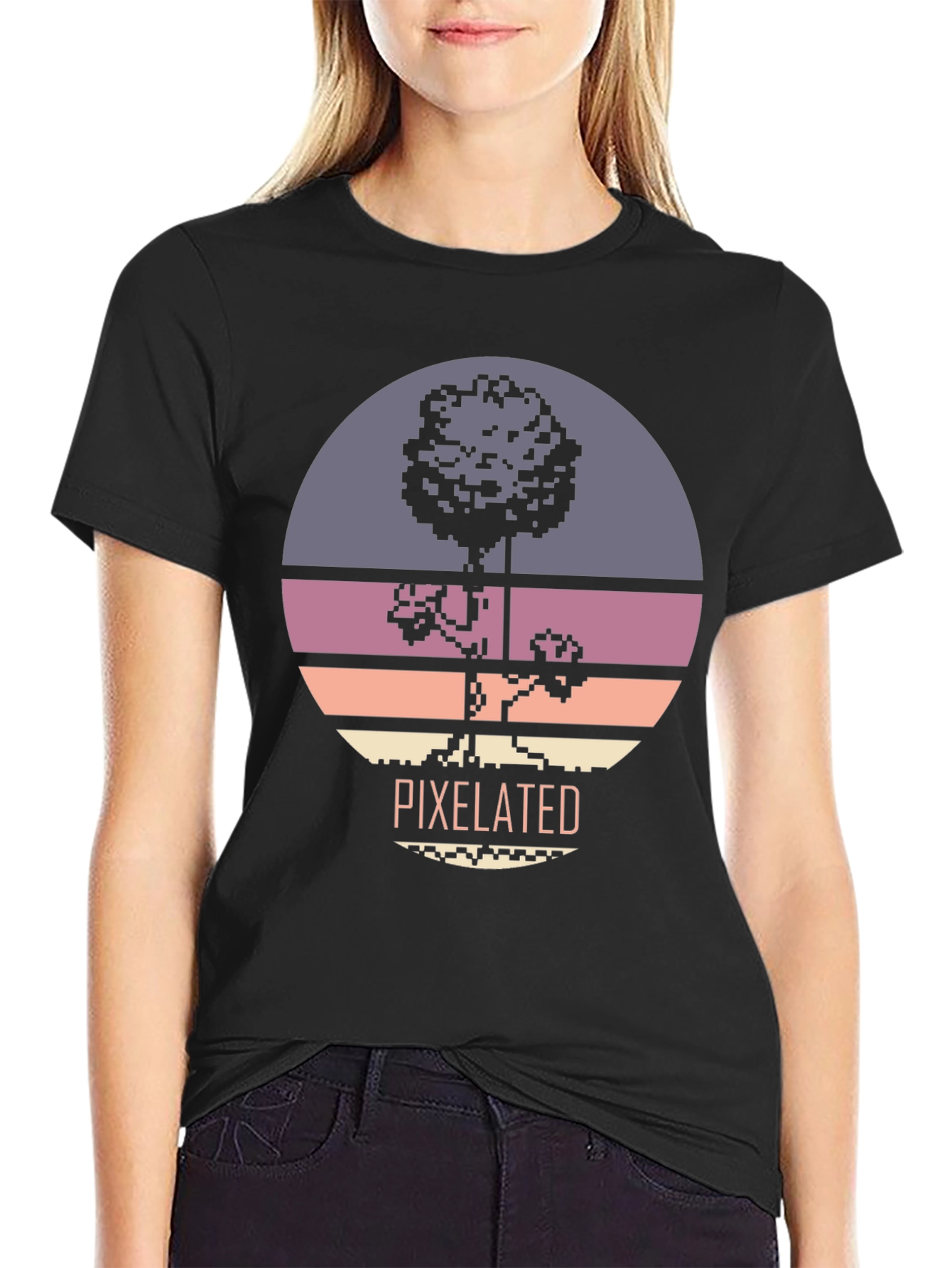 Pixelated Tree Graphic Tee - Retro Style