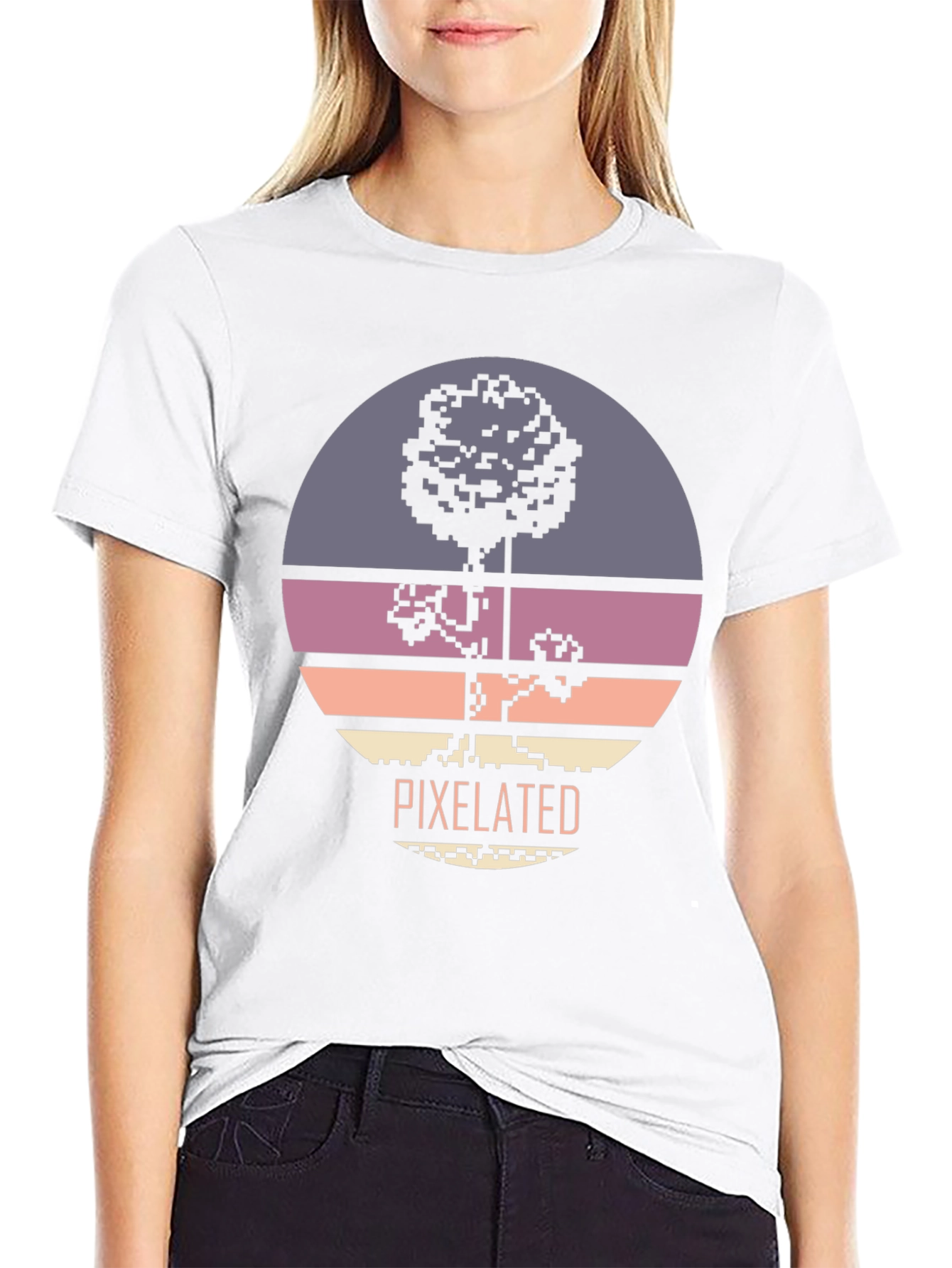 Pixelated Tree Graphic Tee - Retro Style