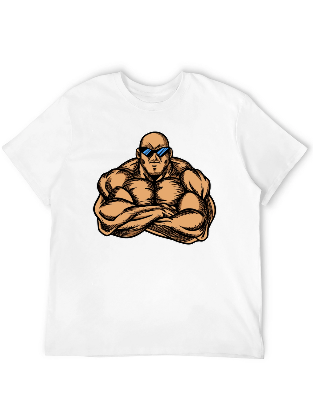 Muscled Cartoon Man Black Graphic Tee