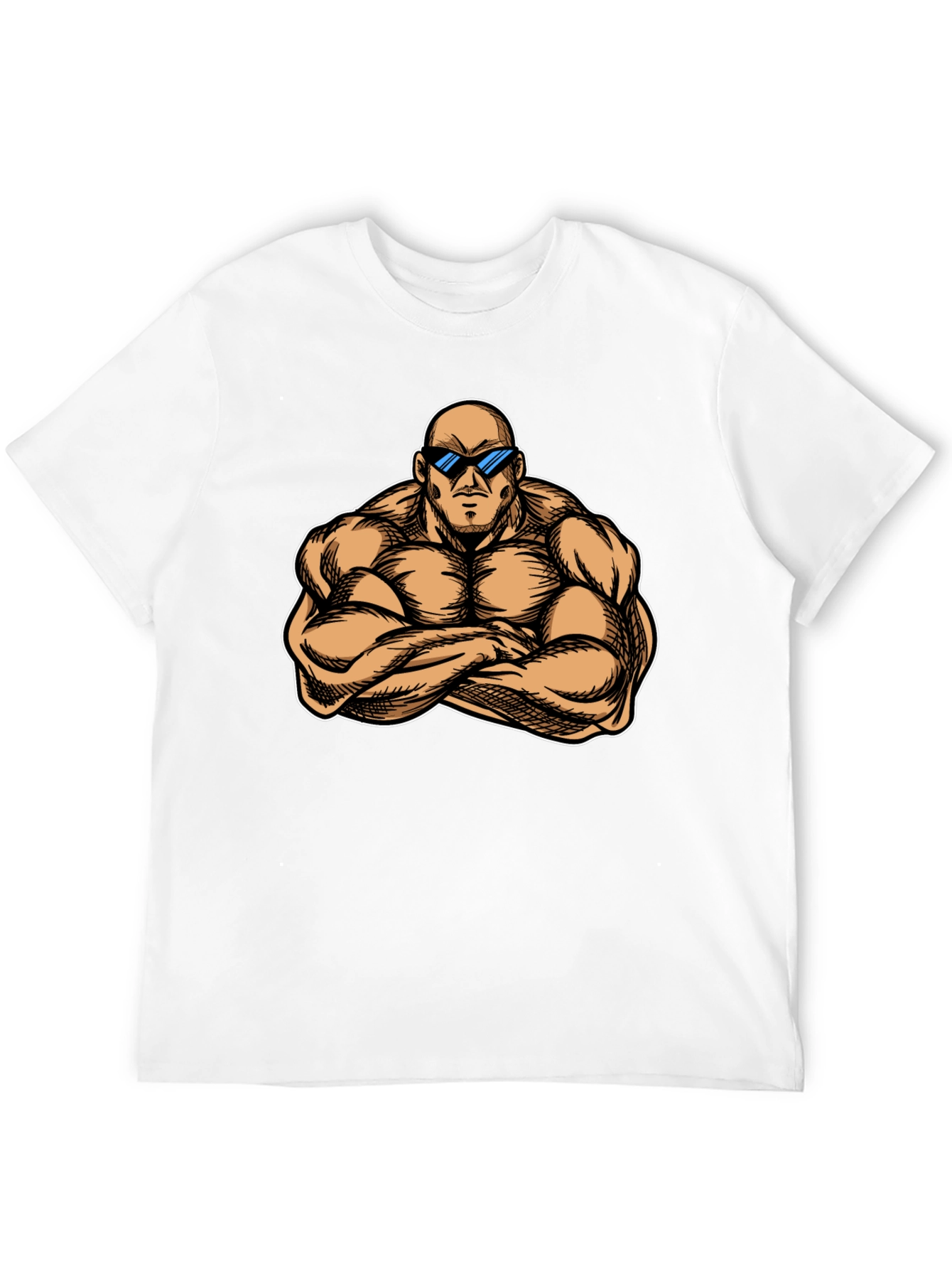 Muscled Cartoon Man Black Graphic Tee
