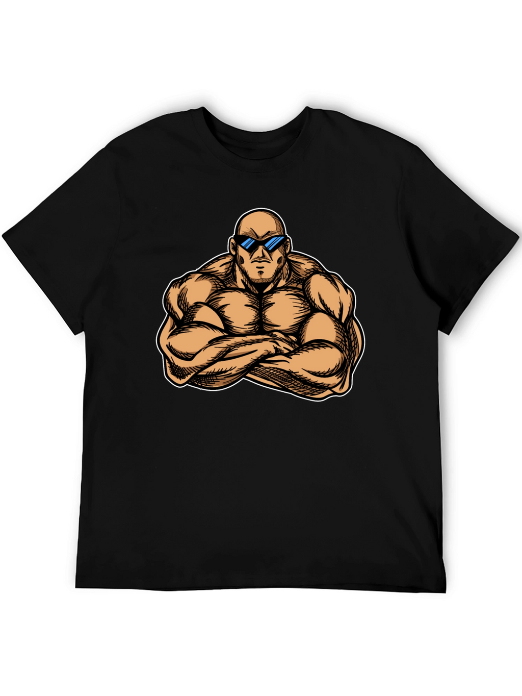 Muscled Cartoon Man Black Graphic Tee