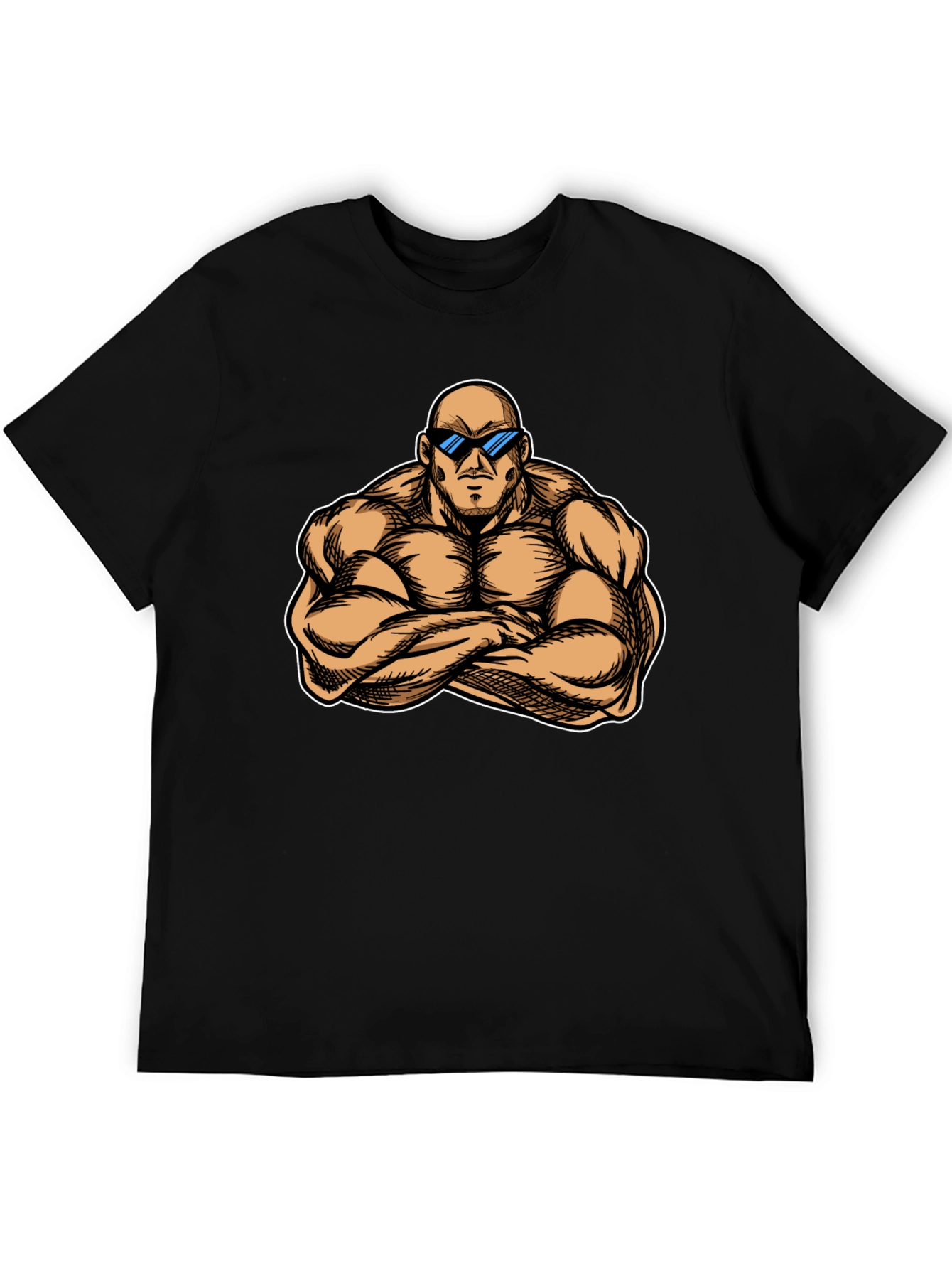 Muscled Cartoon Man Black Graphic Tee