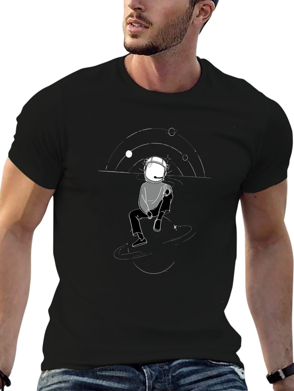 Astronaut Graphic Print Mens Black T-Shirt