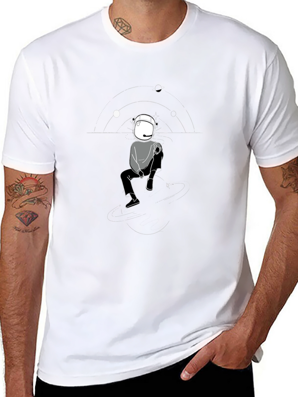 Astronaut Graphic Print Mens Black T-Shirt