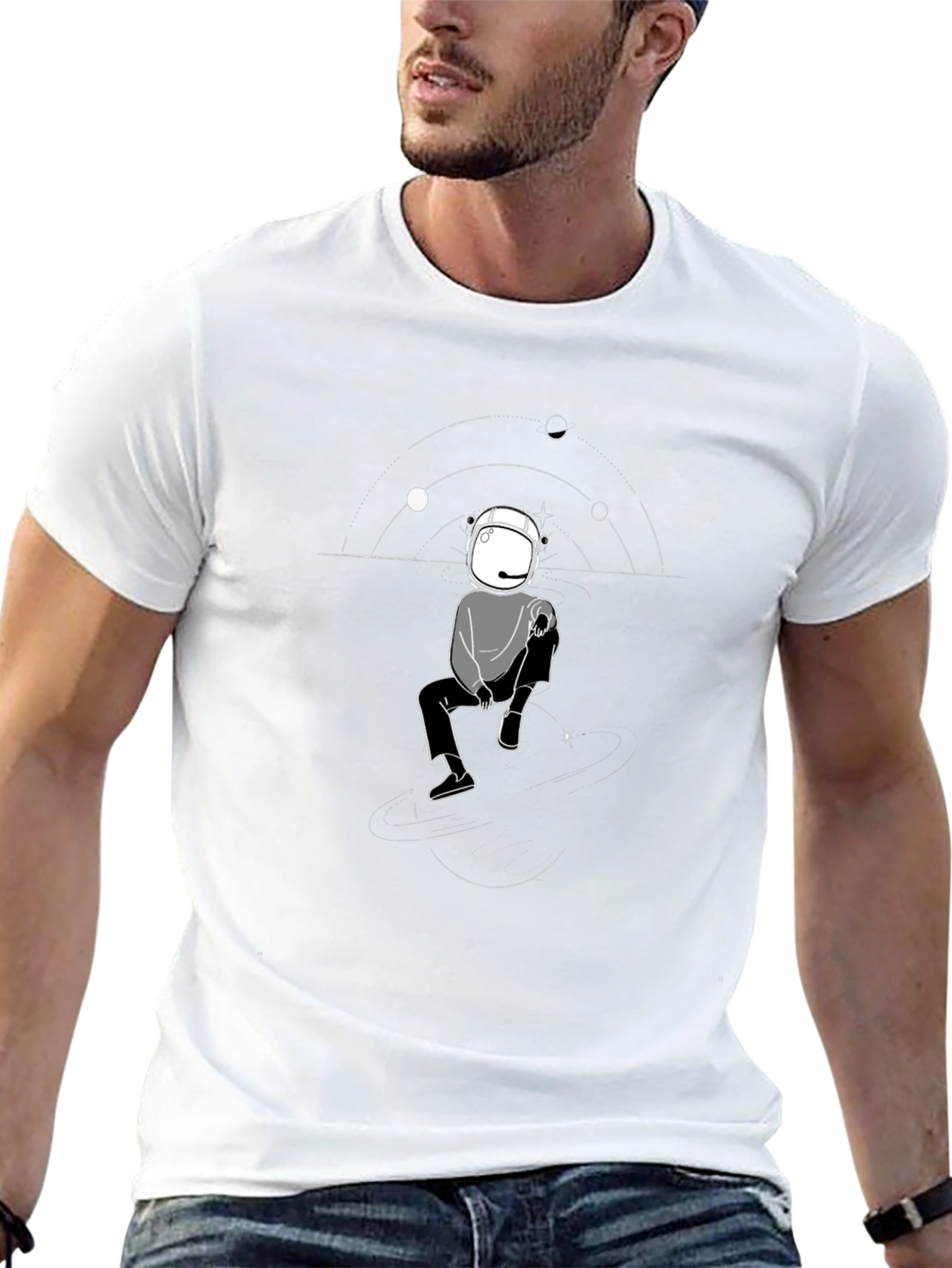 Astronaut Graphic Print Mens Black T-Shirt