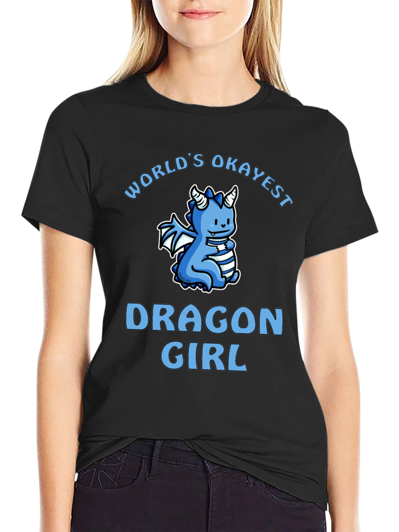 Worlds Okayest Dragon Girl Black T-Shirt