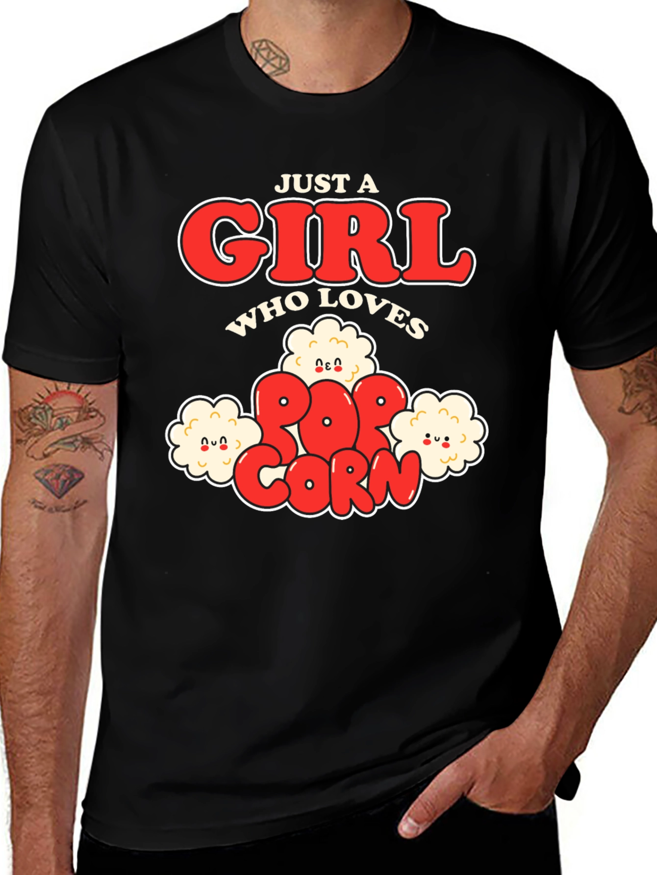 Just a Girl Who Loves Popcorn T-Shirt - Funny Foodie Tee