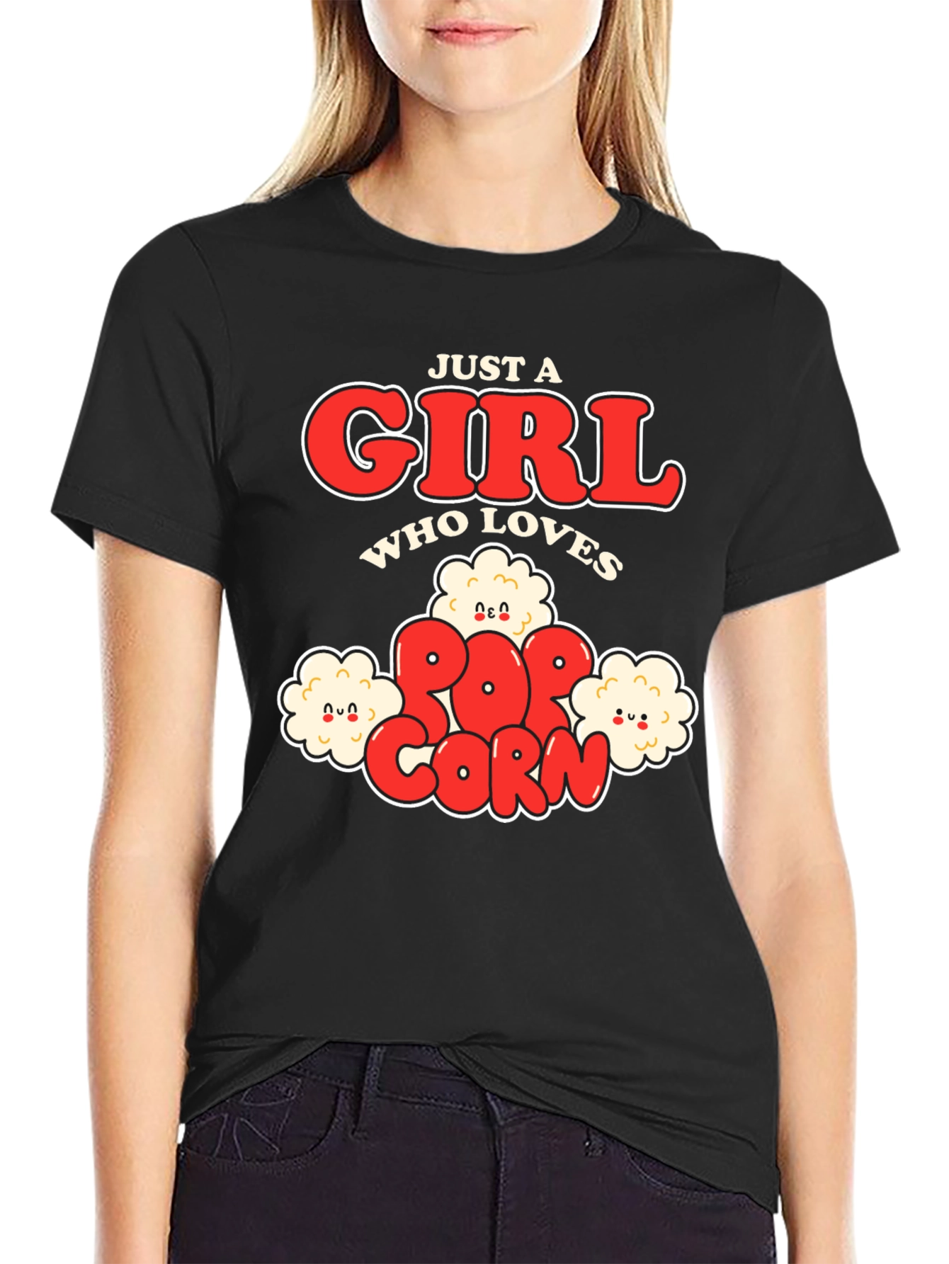 Just a Girl Who Loves Popcorn T-Shirt - Funny Foodie Tee