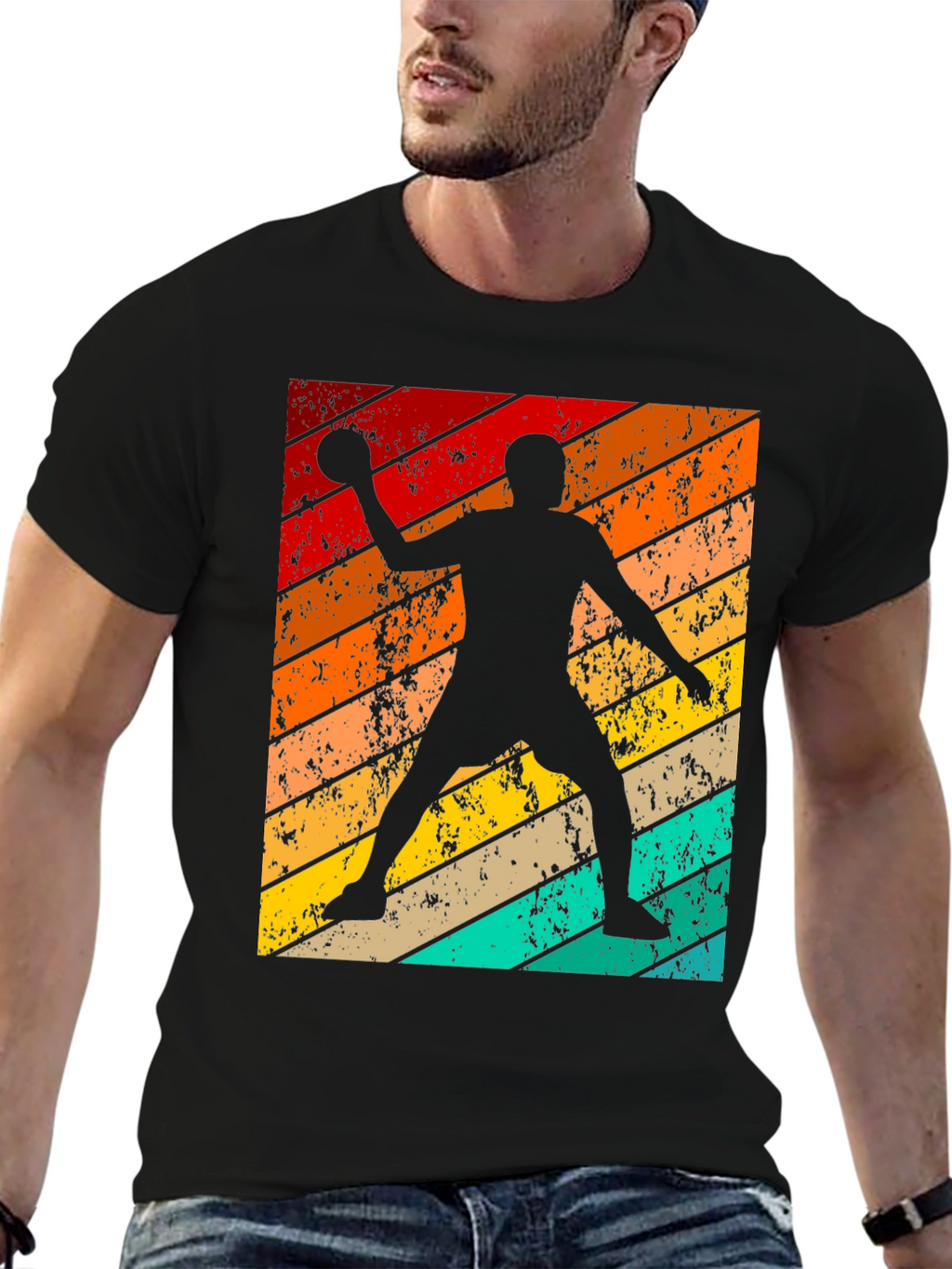 Retro Handball Player Graphic T-Shirt