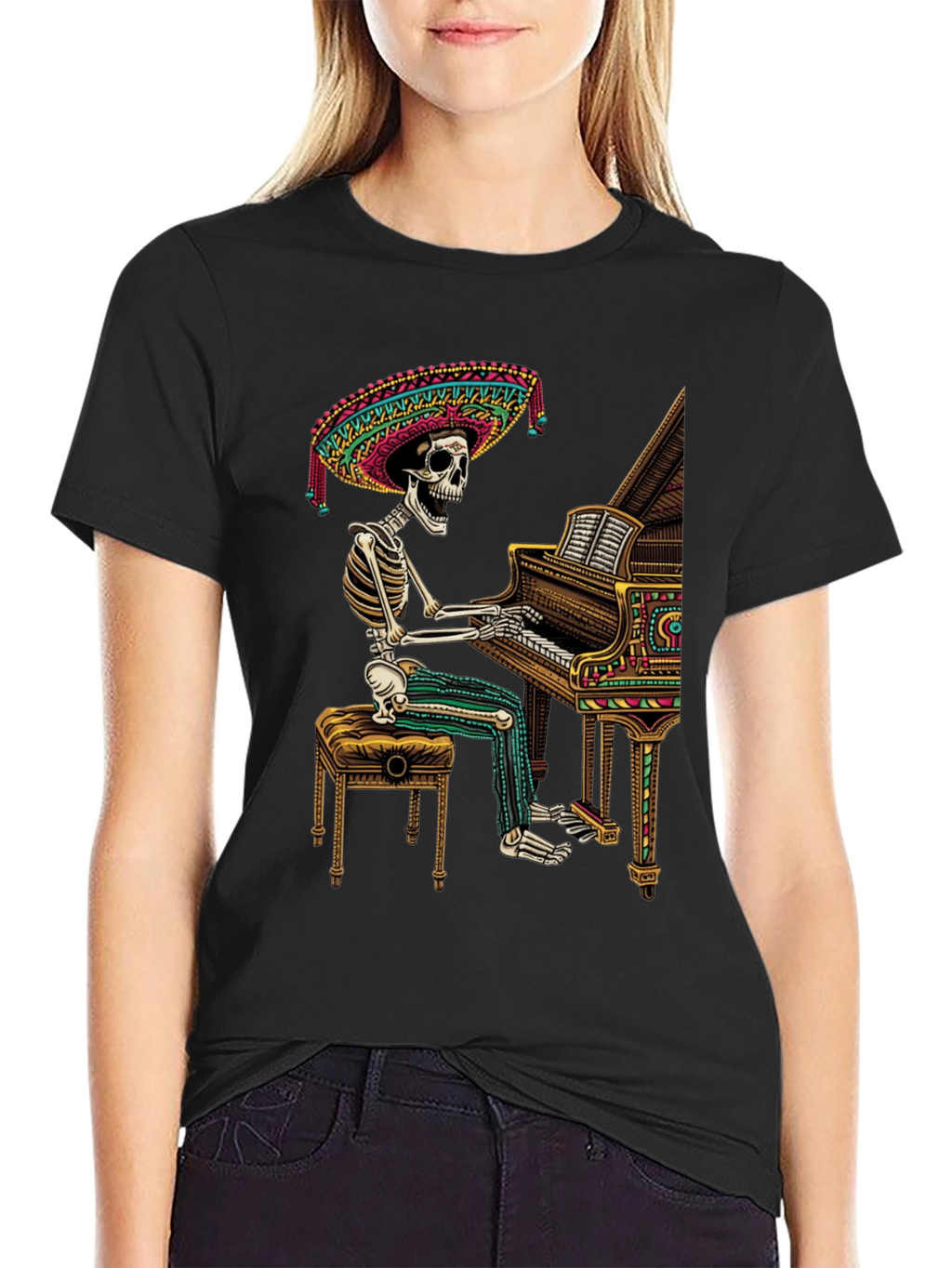 Skeleton Mariachi Piano T-Shirt