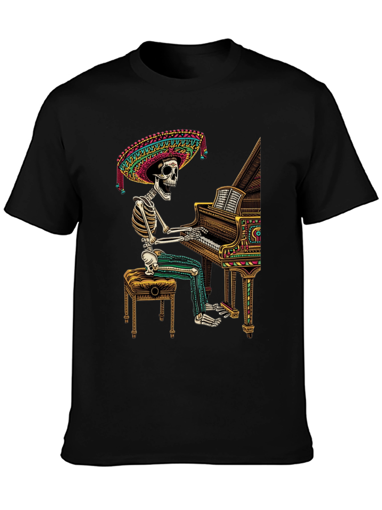 Skeleton Mariachi Piano T-Shirt