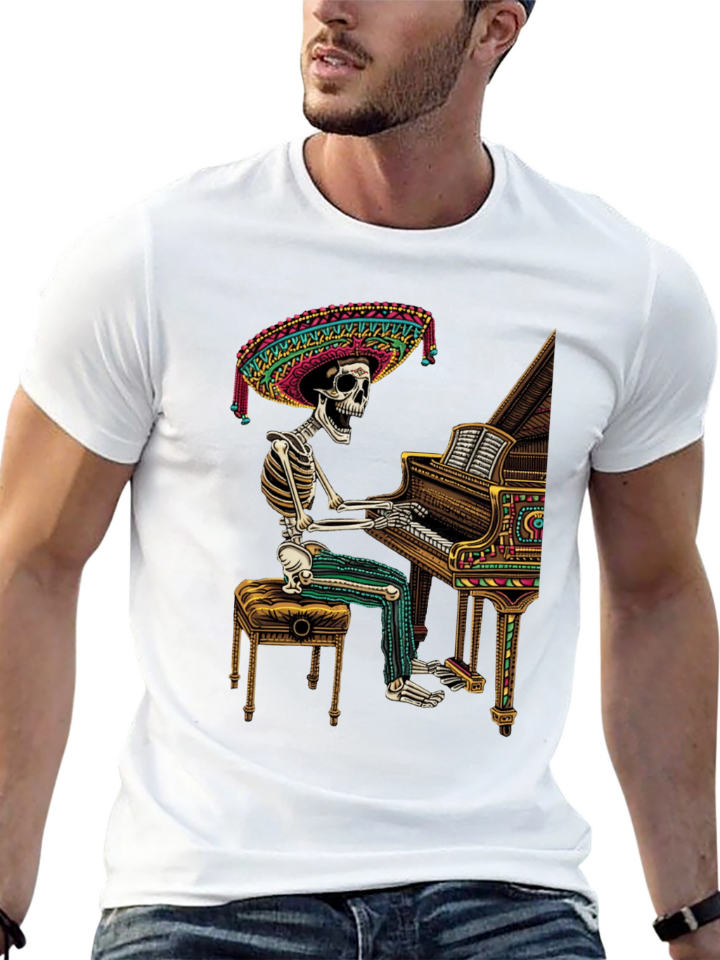 Skeleton Mariachi Piano T-Shirt
