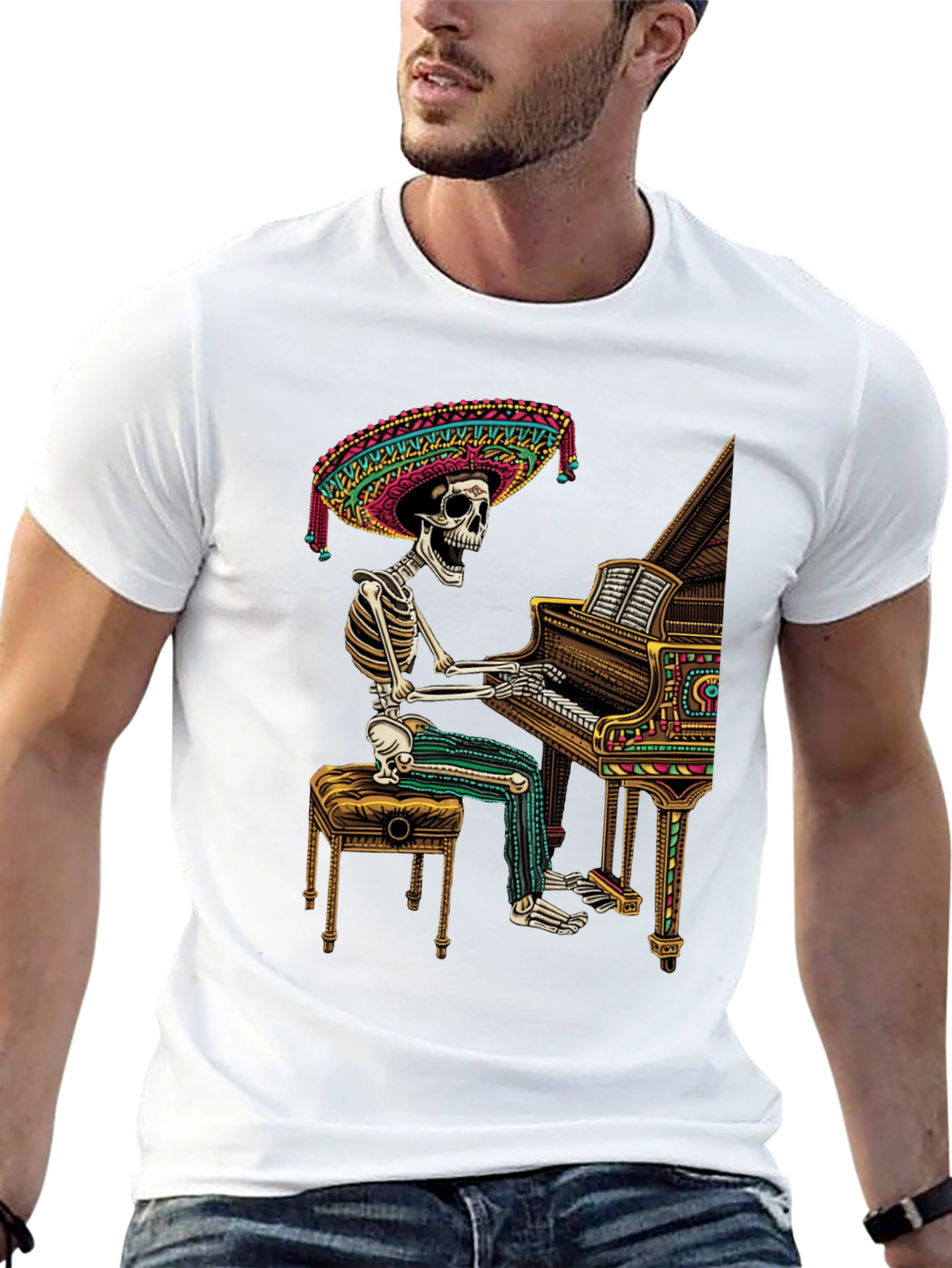 Skeleton Mariachi Piano T-Shirt