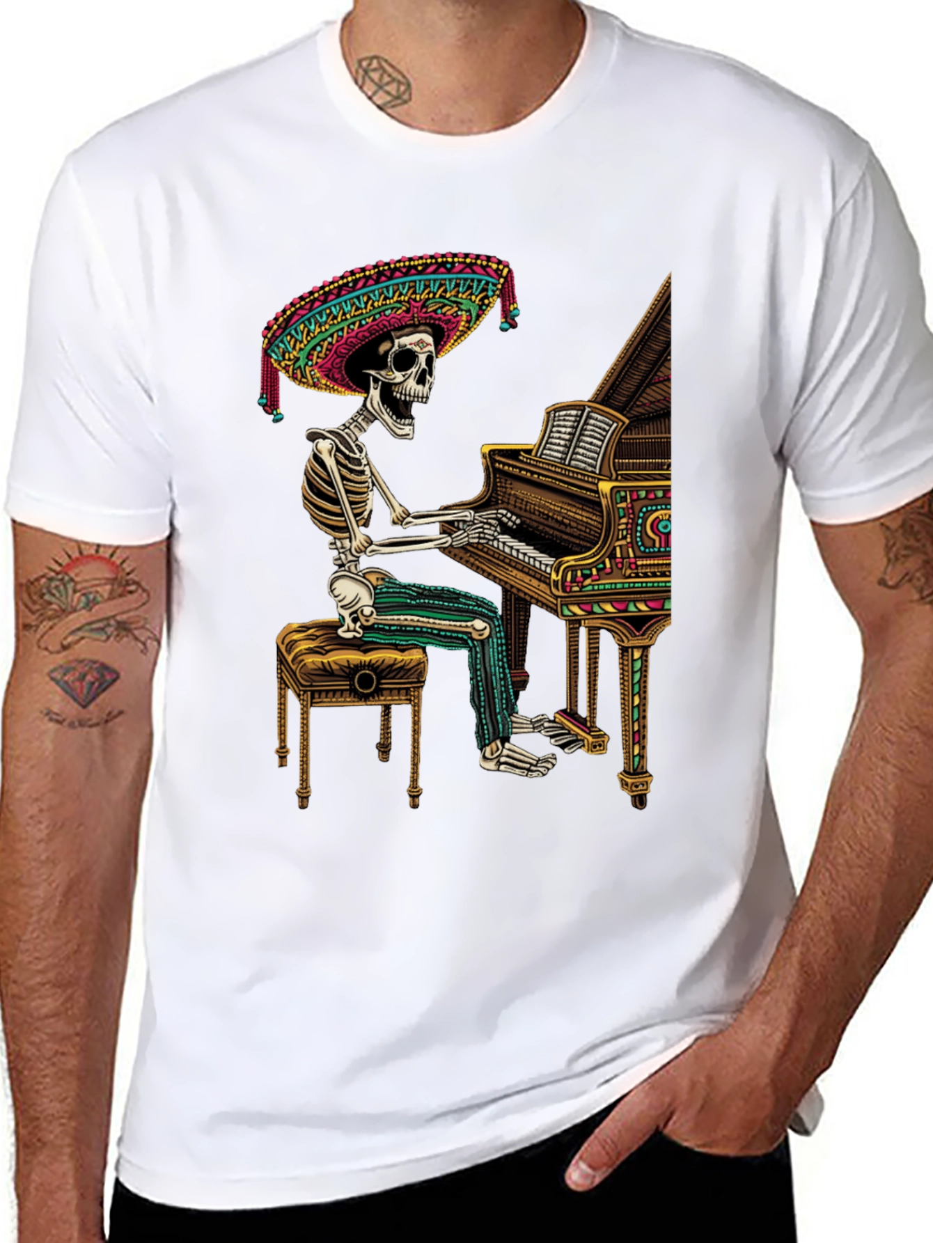 Skeleton Mariachi Piano T-Shirt