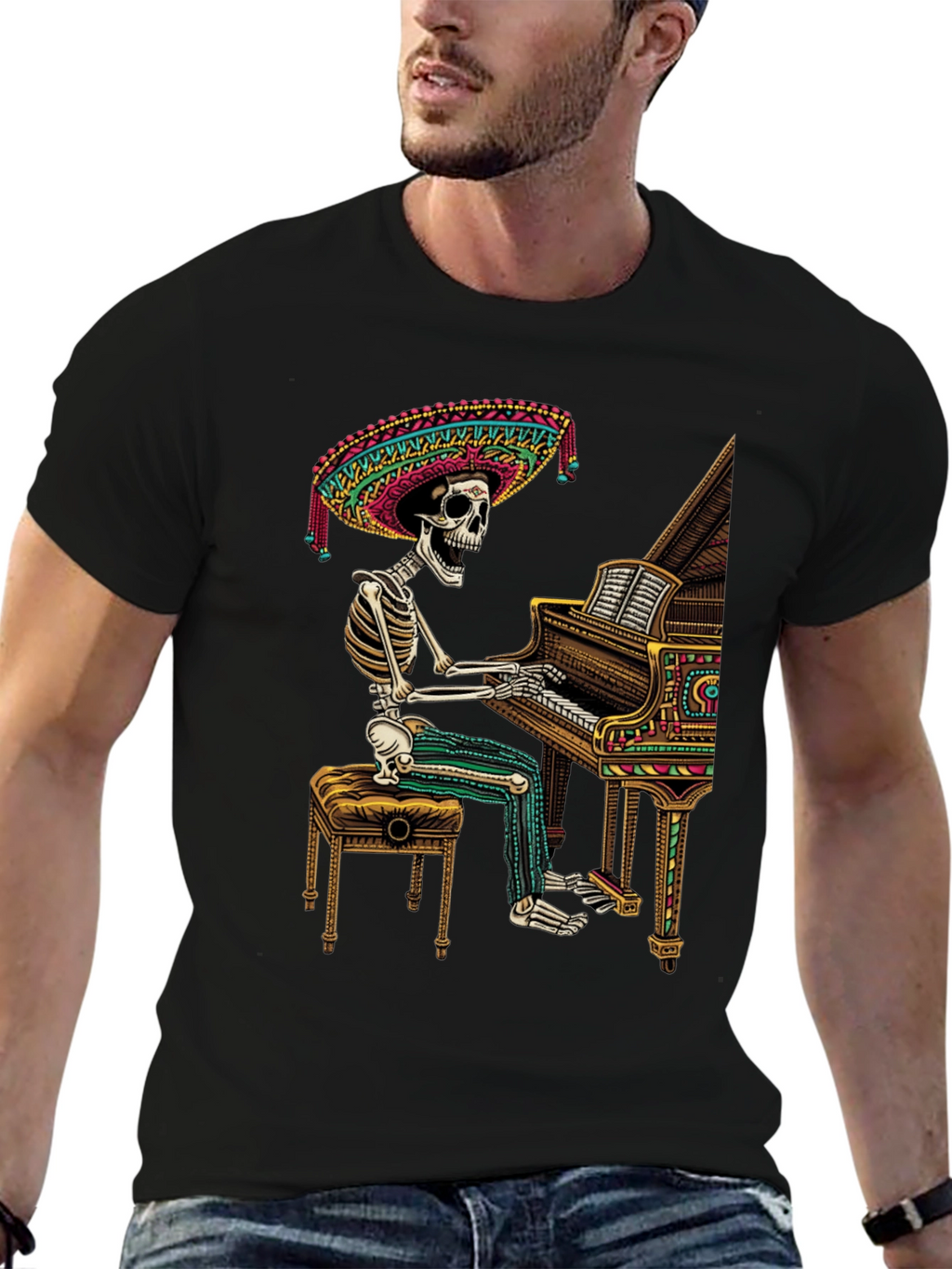 Skeleton Mariachi Piano T-Shirt