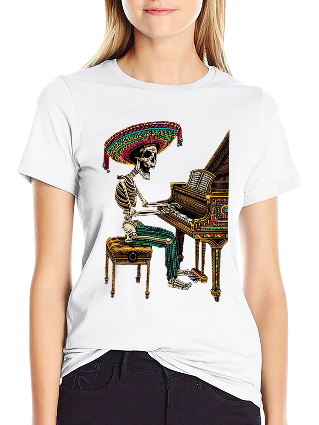 Skeleton Mariachi Piano T-Shirt