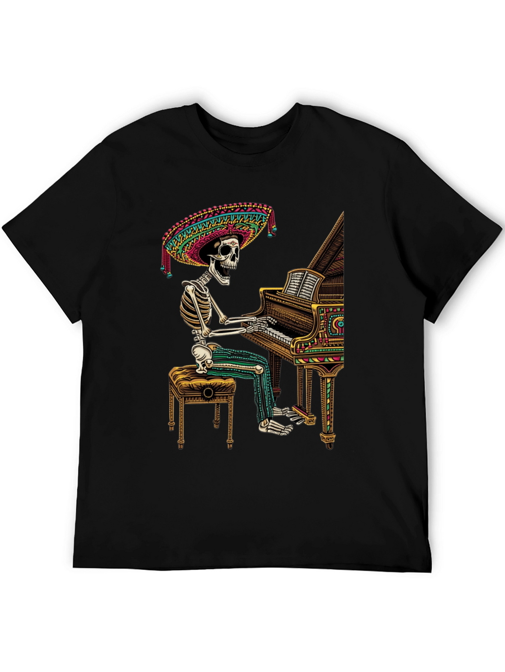 Skeleton Mariachi Piano T-Shirt