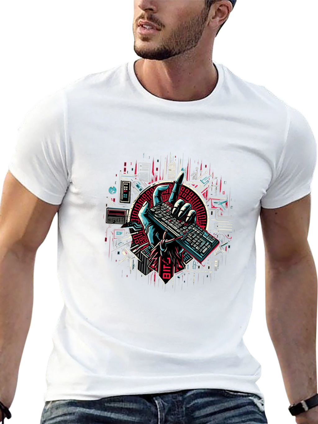 Cyberpunk Keyboard T-Shirt - Coder Style