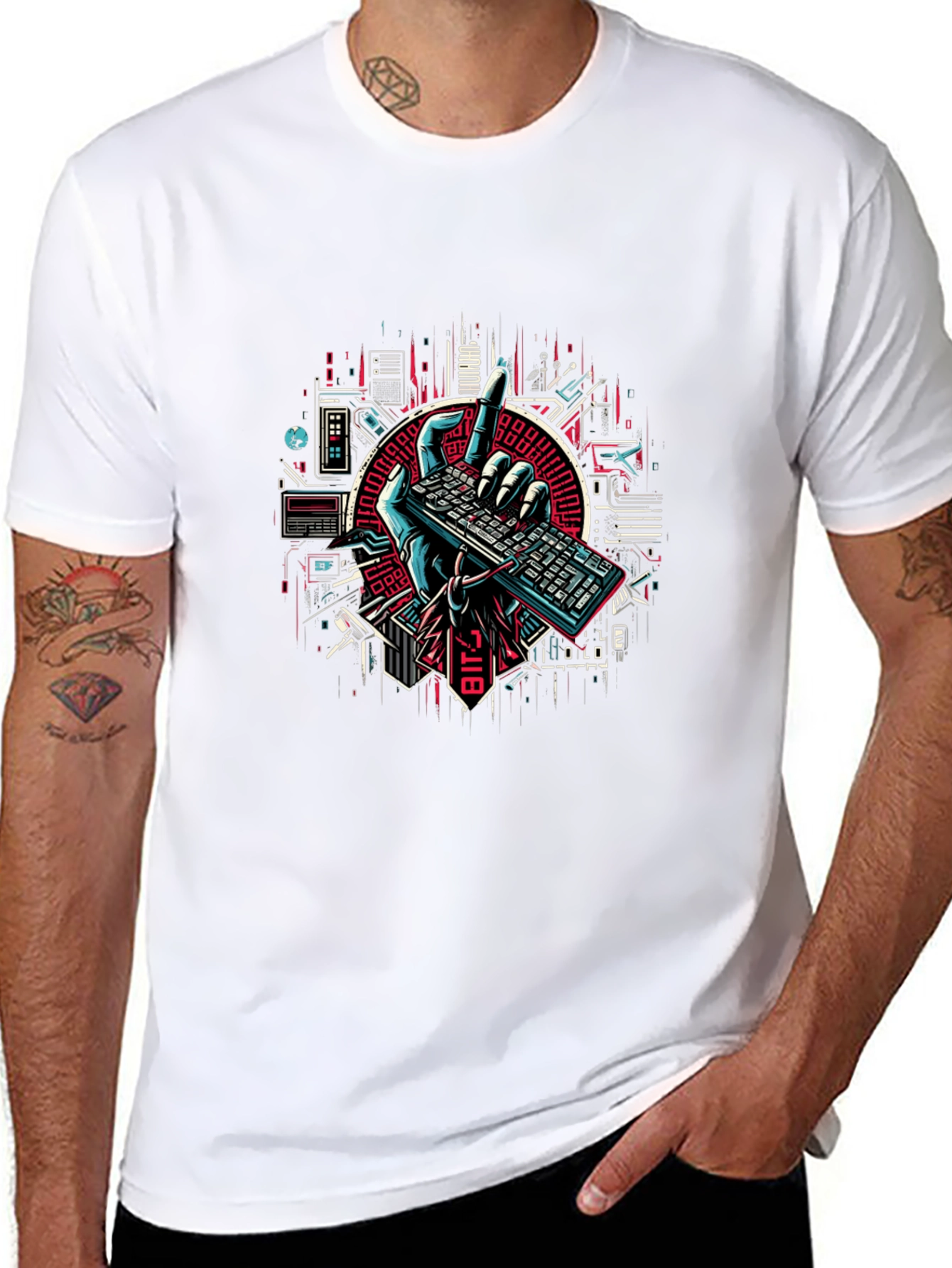 Cyberpunk Keyboard T-Shirt - Coder Style